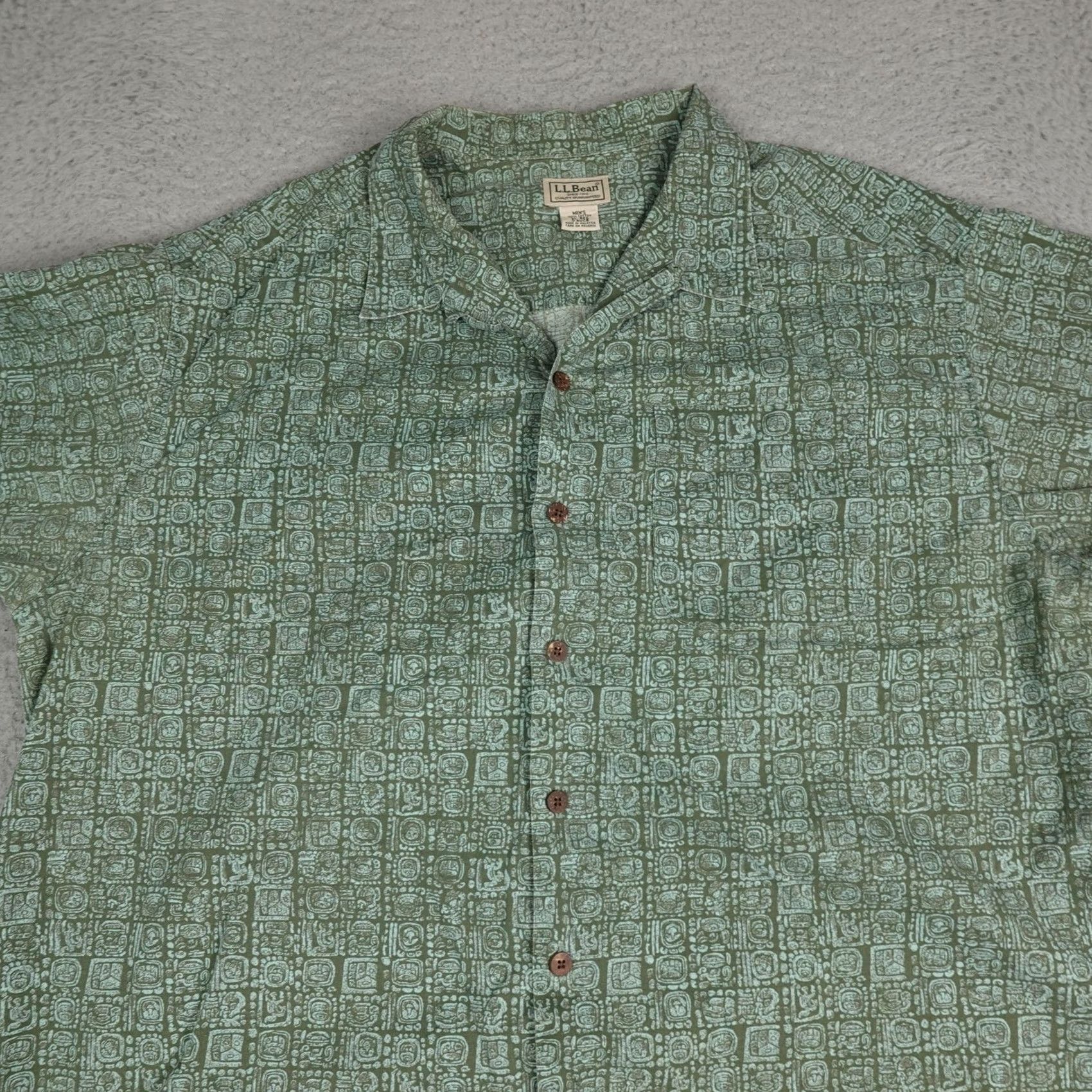 Vintage LL Bean Hawaiian Shirt Mens XL Green Geometric Print Short Sleeve Button Up Size US XL / EU 56 / 4 - 3 Thumbnail