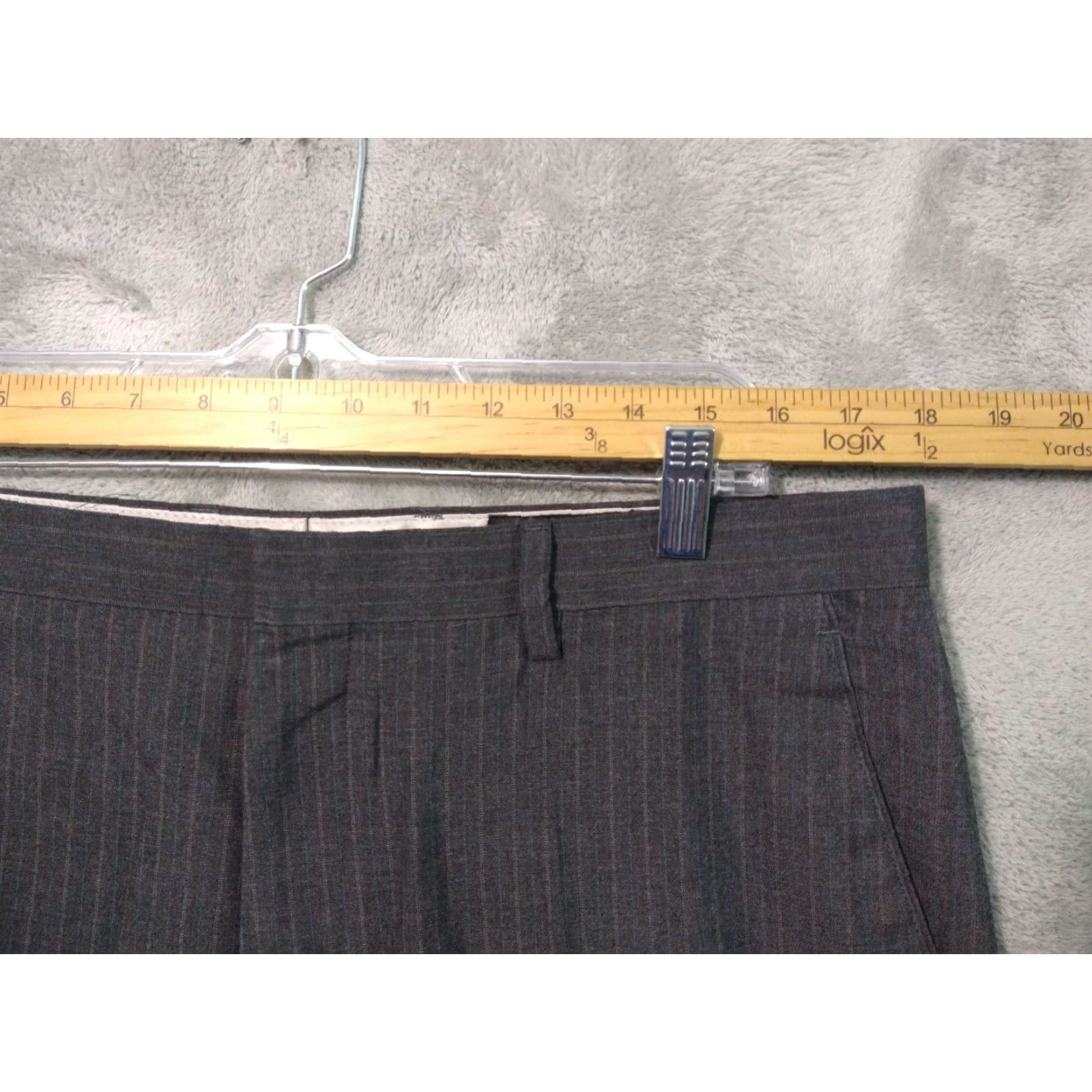 Banana Republic Banana Republic Dress Pants Mens 35x30 Gray Striped Tailored Fit Flat Front Size US 35 - 3 Thumbnail
