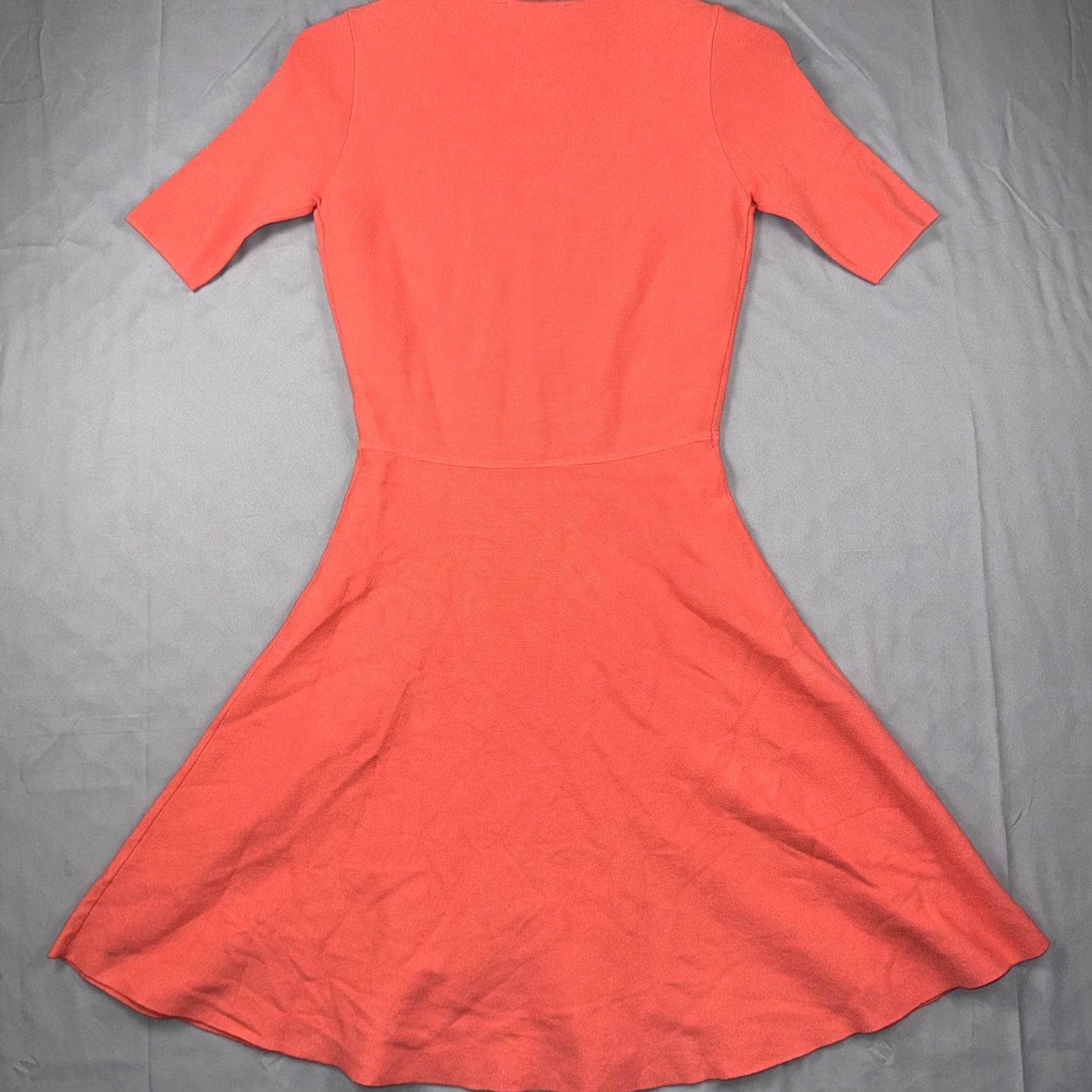 Bcbgmaxazria BCBGMAXAZRIA Dress Womens Medium Coral Pink Knit Fit & Flare Scoop Neck Short Sleeve Pullover Dress Casual Spring Summer Size M / US 6-8 / IT 42-44 - 2 Thumbnail