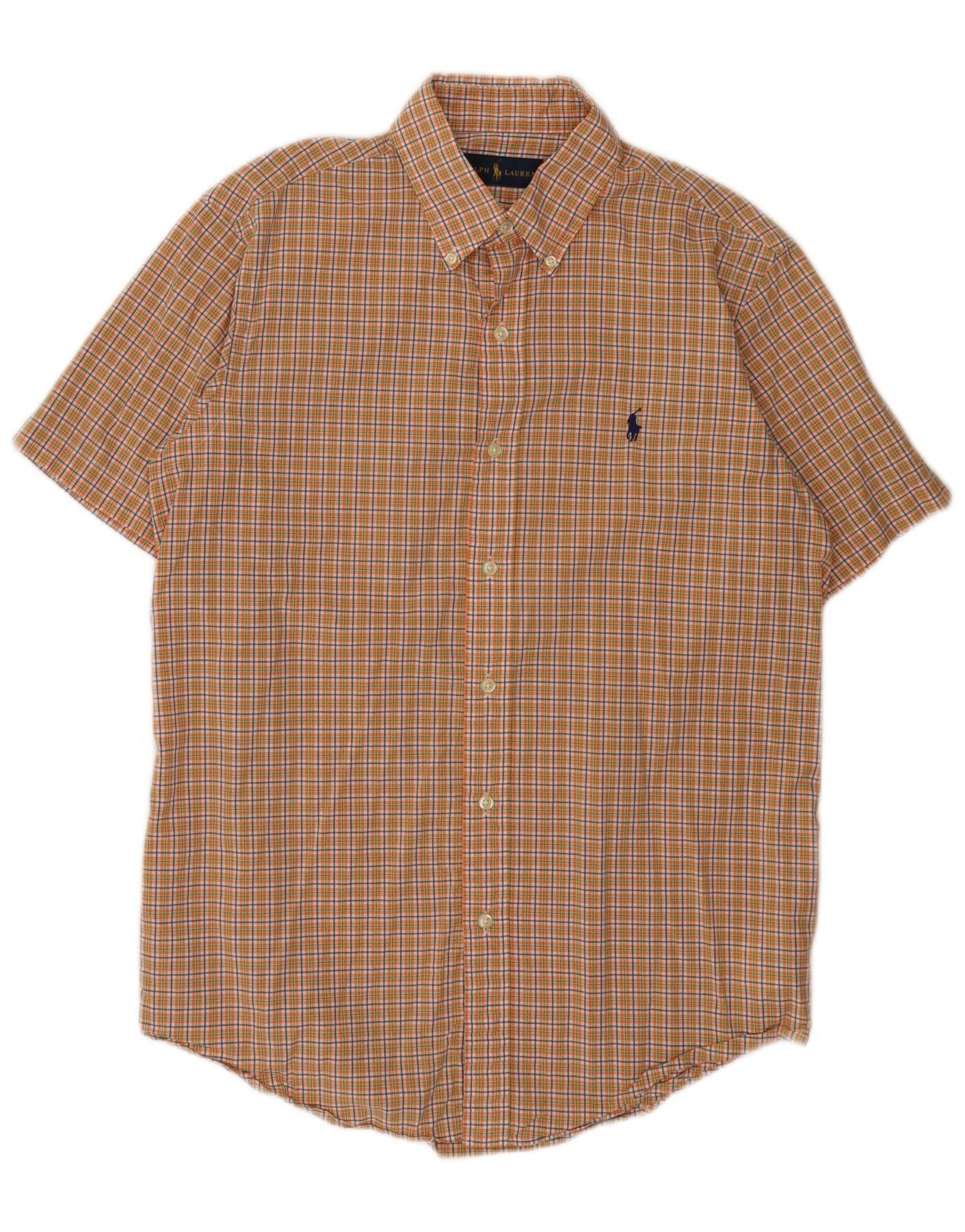 Ralph Lauren Mens Short Sleeve Shirt Medium Orange Check Cotton Size US M / EU 48-50 / 2 - 1 Thumbnail
