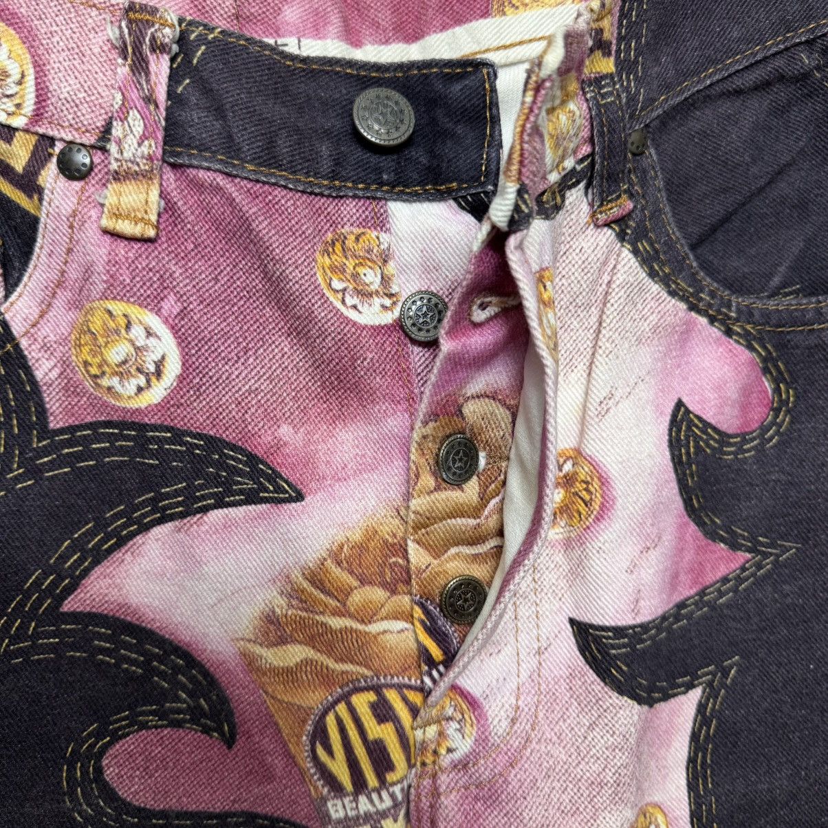 Beauty Beast × Designer Kiliwatch Secuction All Over Print Flared Bootcut Jeans Size US 27 - 9 Thumbnail