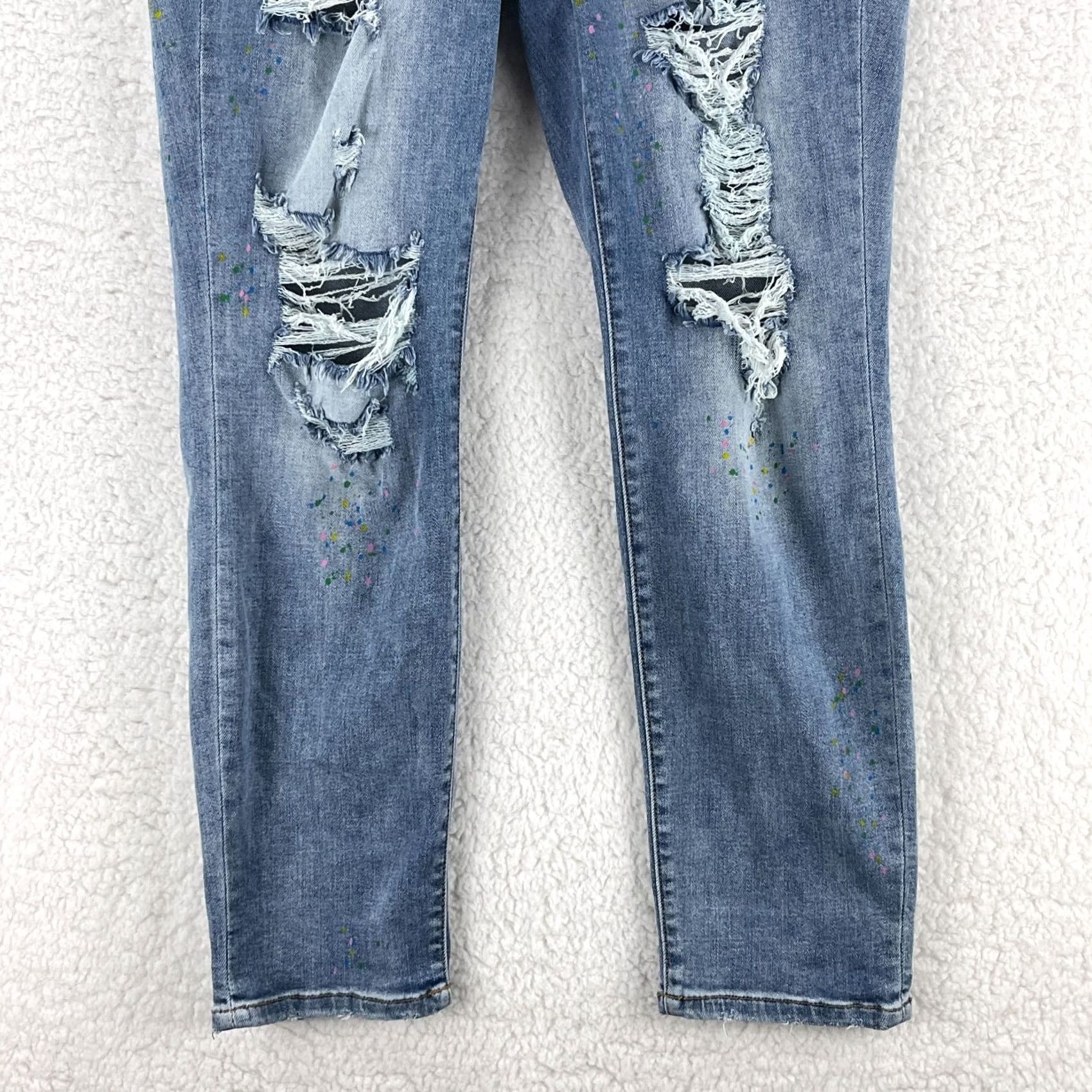 Denime Judy Blue Boyfriend Jeans Womens Size 14W Blue Denim Paint Splatter Distressed Jeans - 5-Pocket, High Rise, Inseam 29" - Plus Size, Regular Fit Size 36" / US 14 / IT 50 - 3 Thumbnail