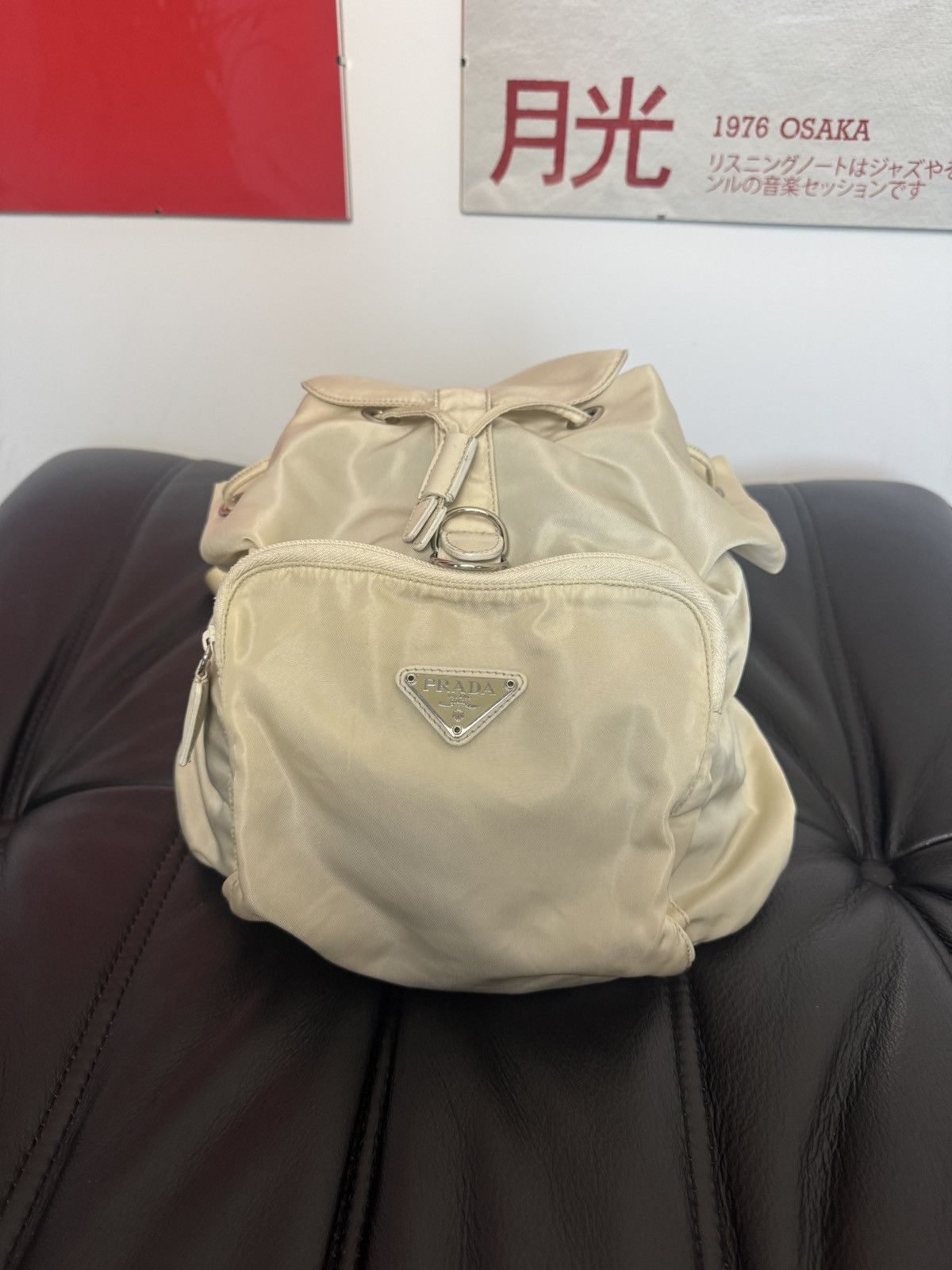 Prada Vintage Prada Beige Medium Nylon Backpack Designer High End Size ONE SIZE - 4 Thumbnail