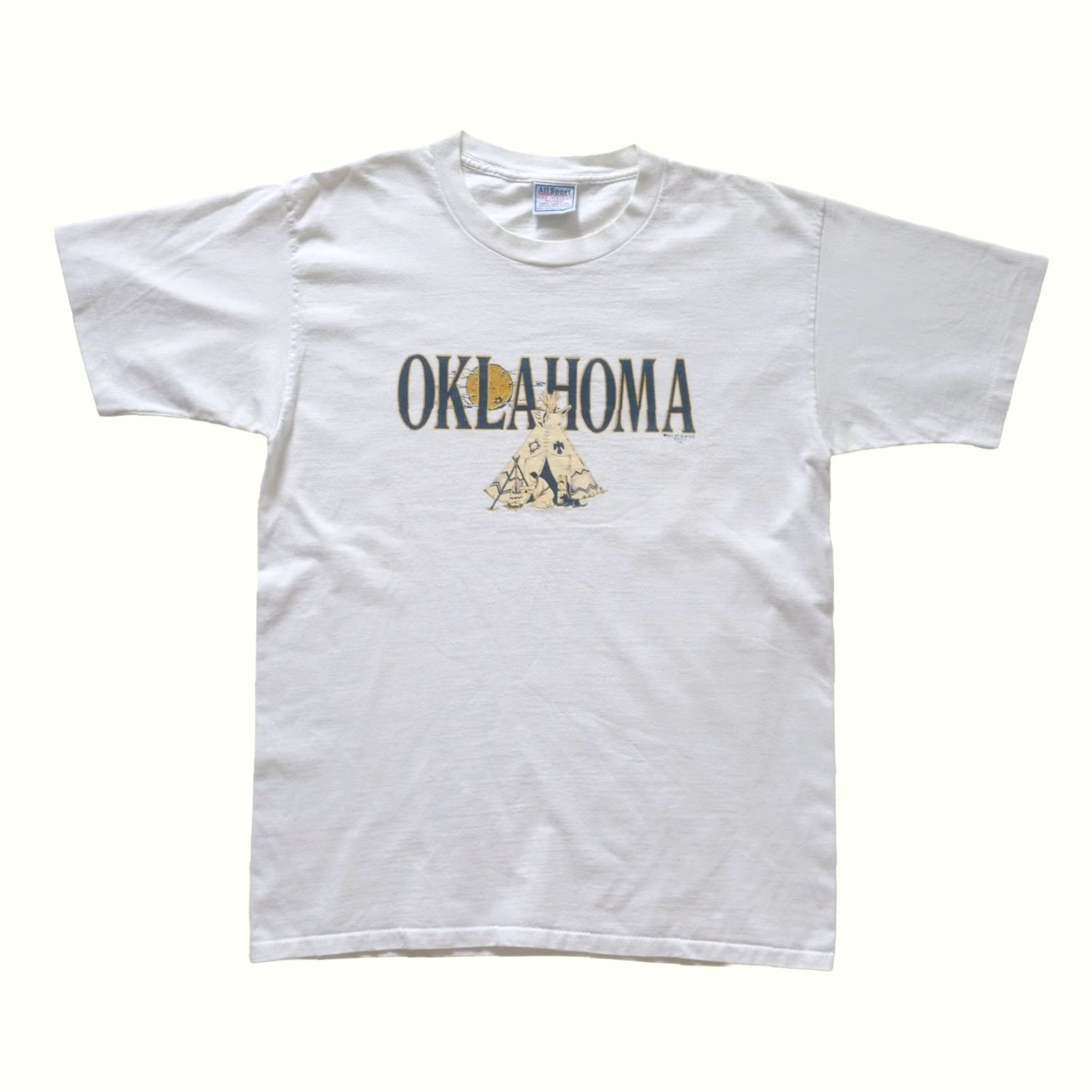 Native VINTAGE All Sport T-Shirt Mens L White 100% Cotton Oklahoma Native Single Stitch 90s Century Graphic Print Crew Neck Short Sleeve Mens Size US L / EU 52-54 / 3 - 2 Thumbnail