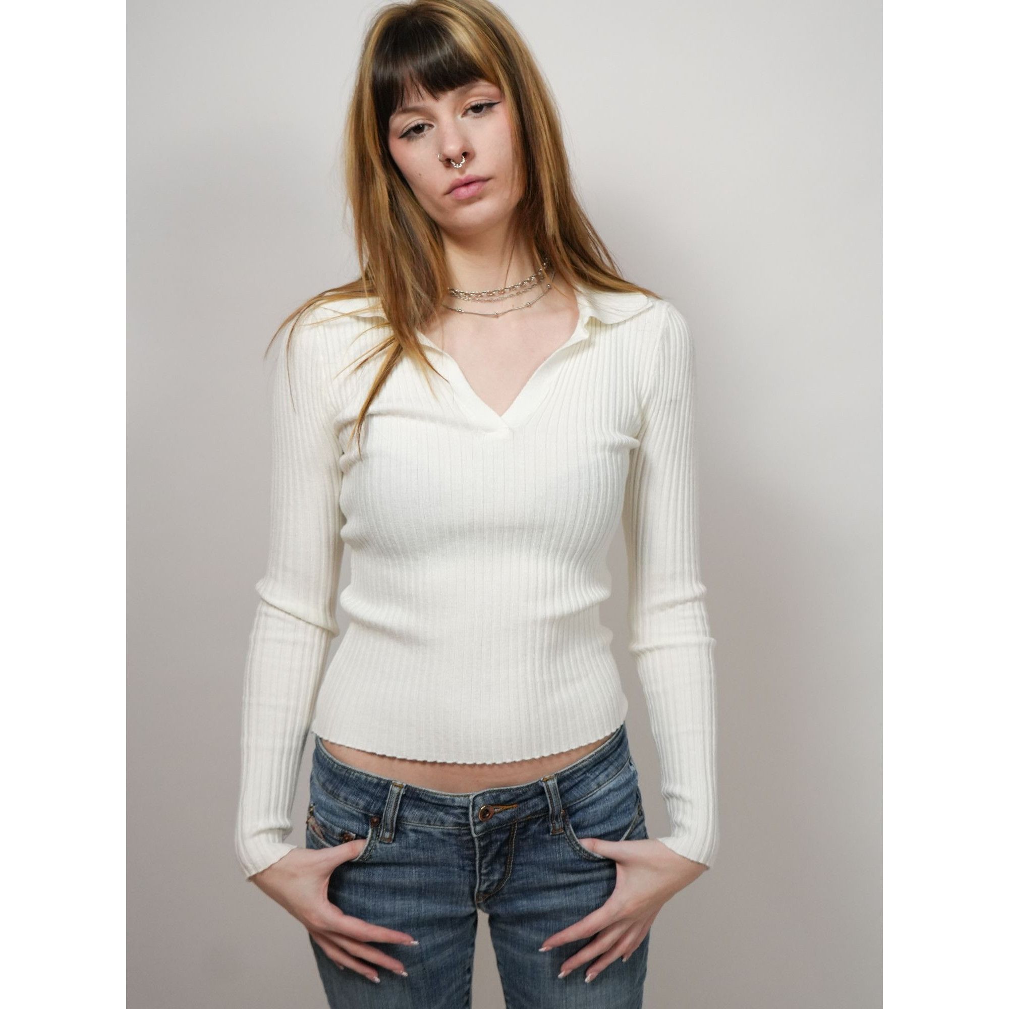 Other White Rib Knit Polo Top Size S / US 4 / IT 40 - 4 Thumbnail