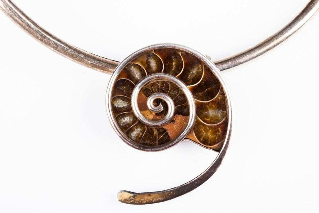 Designer Sterling Silver Removable Ammonite Pendant Collar Necklace Size ONE SIZE - 1 Thumbnail