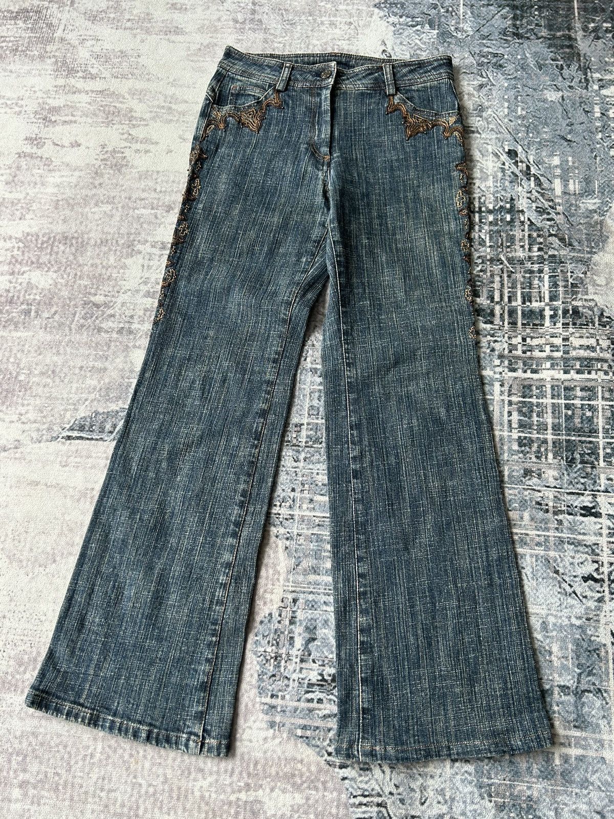 If Six Was Nine Flower Embroidery Flared Jeans Size US 28 / EU 44 - 6 Thumbnail
