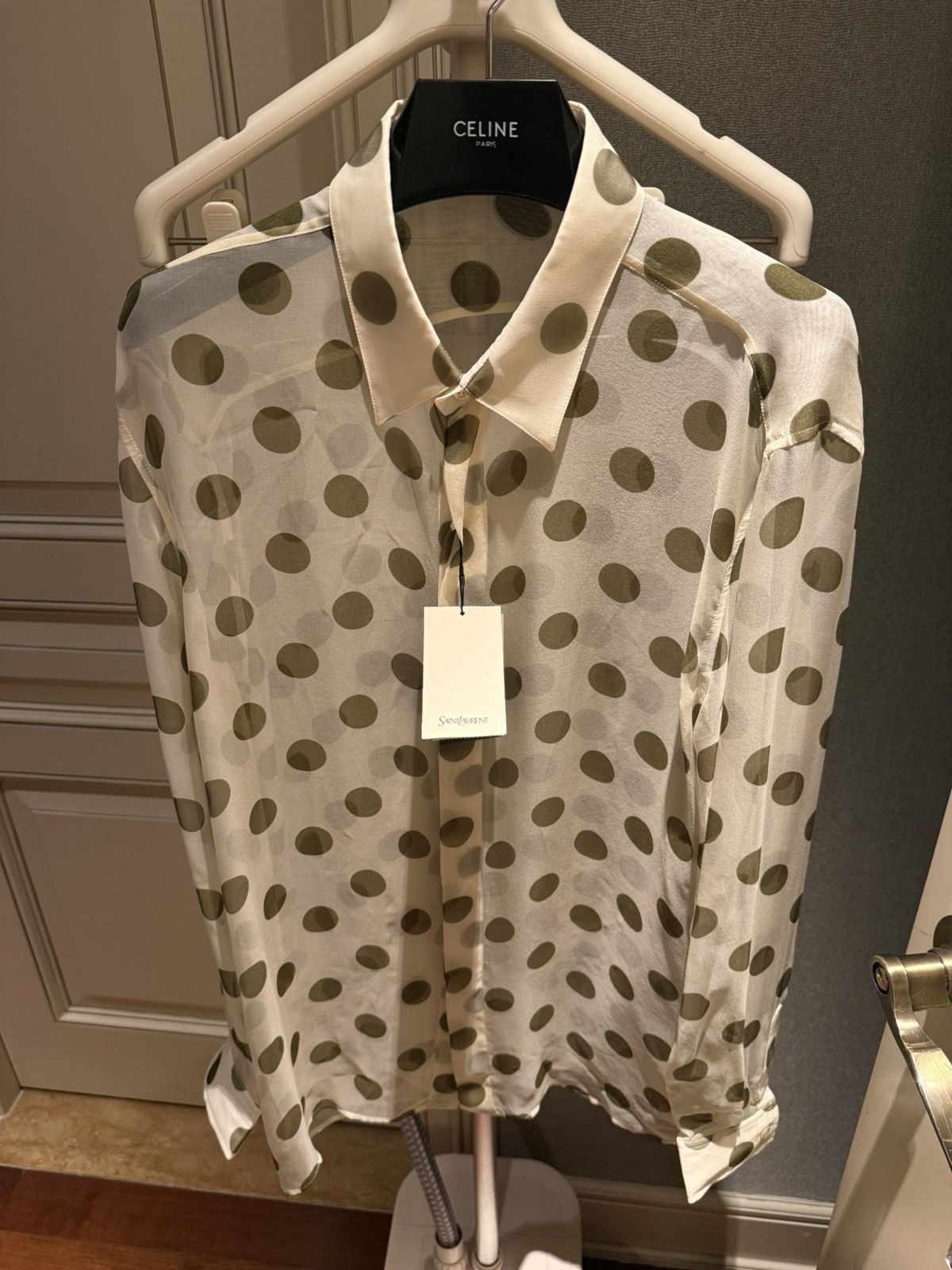 Saint Laurent Paris mulberry silk polka dots shirt collar size 40 Size US M / EU 48-50 / 2 - 4 Thumbnail