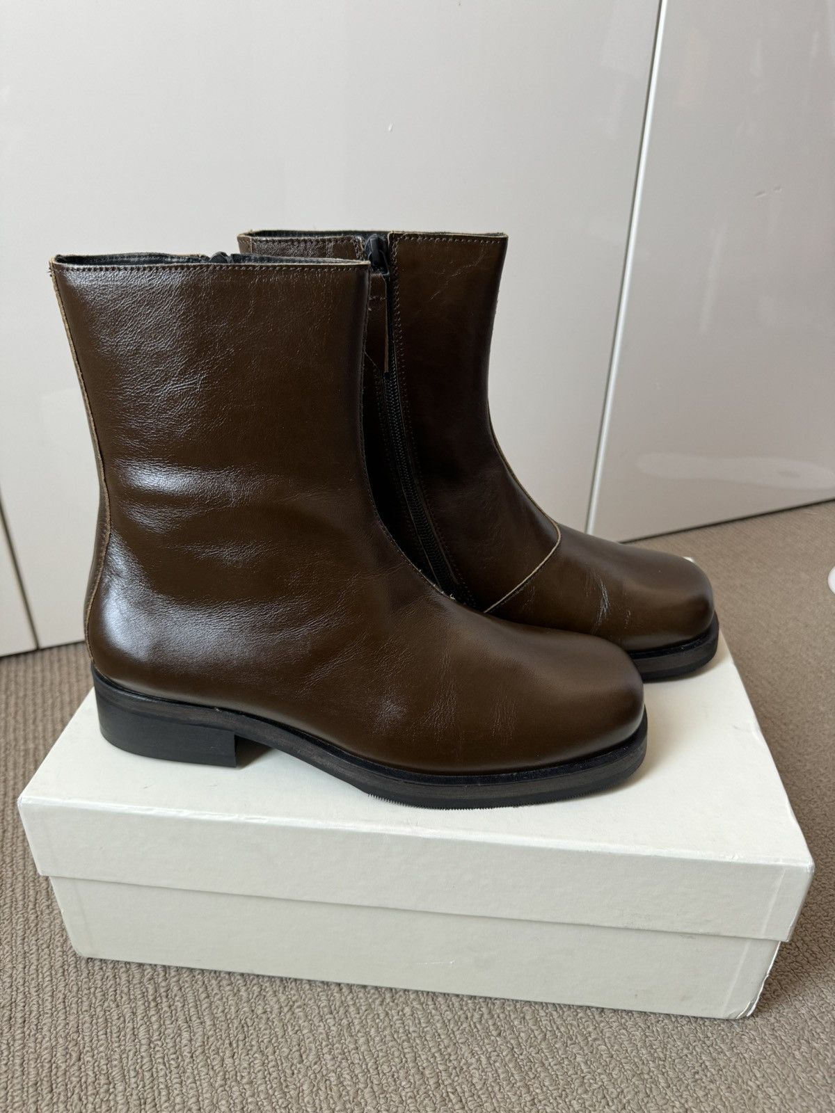 image of Our Legacy Camion Boots In Olive Brown, Men's (Size 7)