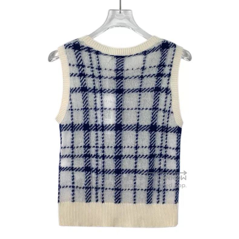 Dior Dior Blue plaid wool round-neck sleeveless knitted vest Size XXS / US 00 / IT 34 - 2 Thumbnail