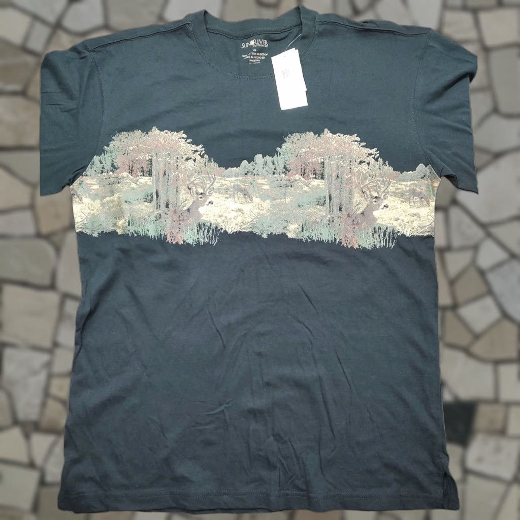 Vintage VINTAGE Sun river Long Sleeve T-Shirt Mens Wrap Around Deer Graphic Black XL 2XL Crew Neck Cotton Autumn Spring Nature Mens Size US XXL / EU 58 / 5 - 1 Thumbnail