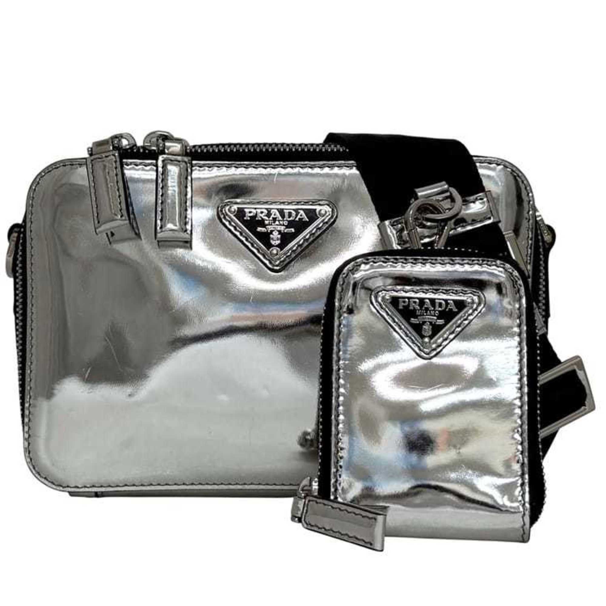 Prada Prada Brick Shoulder Bag f-24855 Silver Black 2VH070 Leather 56 3 PRADA Crossbody Triangle Plate Men's Women's Size ONE SIZE - 1 Thumbnail
