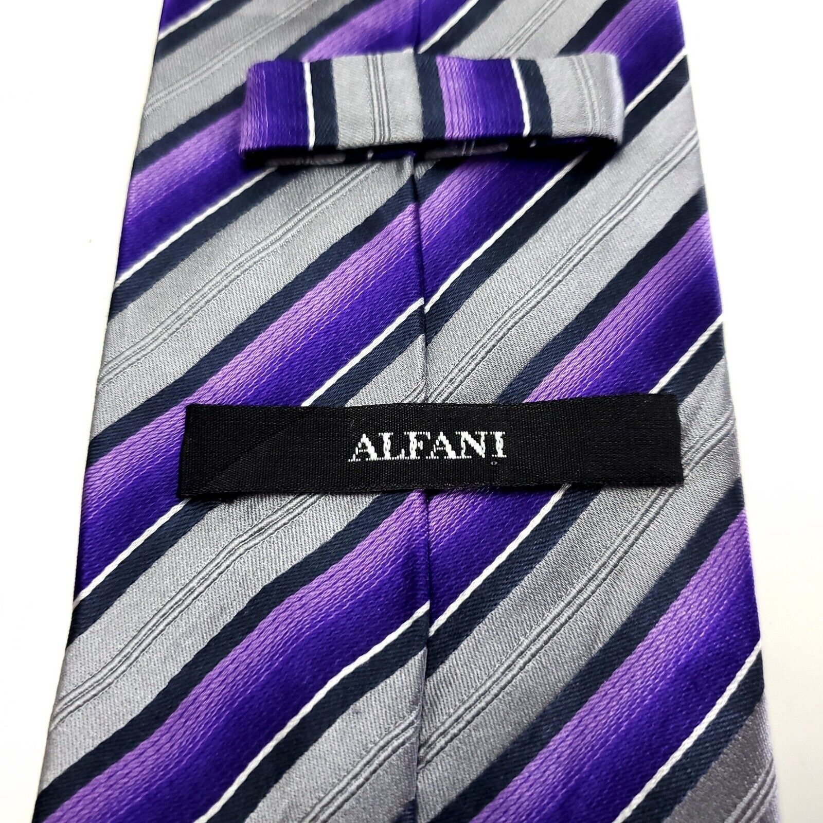 Alfani Alfani Silk Woven Purple Gray Striped Silk Tie Size ONE SIZE - 3 Thumbnail