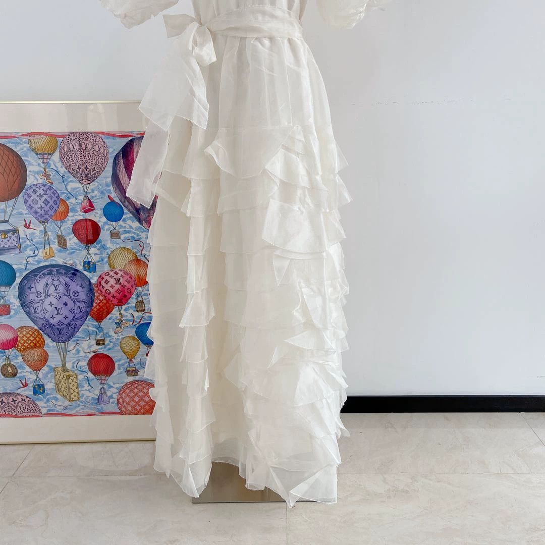 HUISHAN ZHANG HuiShan Zhang White Long Tiered Skirt EU38 8806 Size S / US 4 / IT 40 - 4 Thumbnail