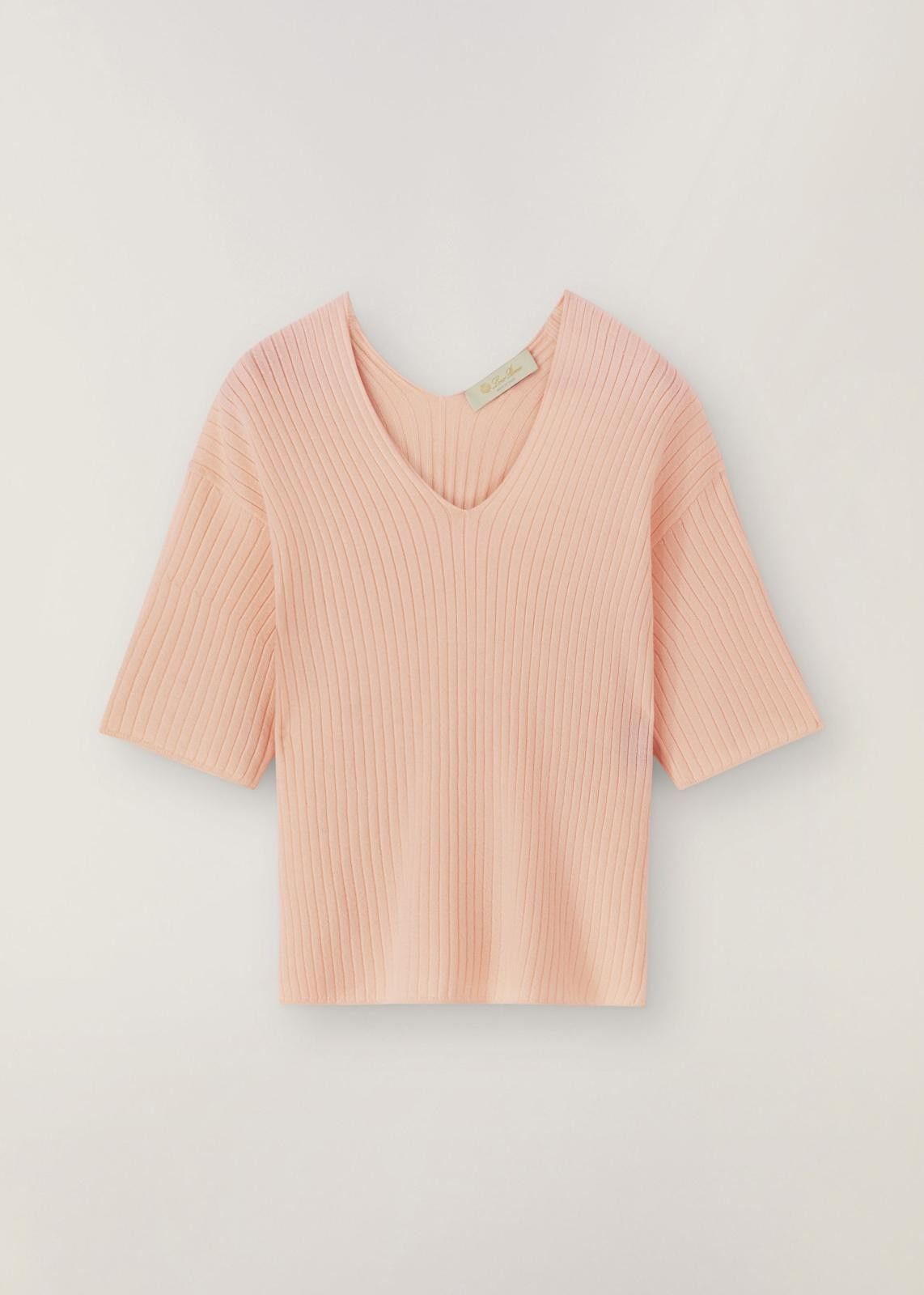 Loro Piana o1srvl11e1024 Cocooning V-Neck Short Sleeve T-Shirt in Pink Size XS / US 0-2 / IT 36-38 - 1 Thumbnail