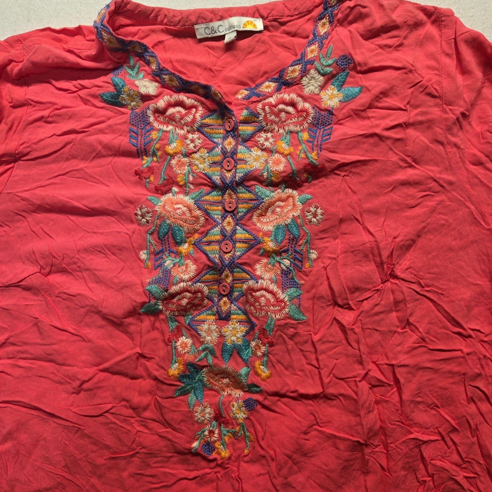 Vintage C&C California Women's Blouse Shirt Plus 1X Floral Embroidered Summer Spring White Size XL / US 12-14 / IT 48-50 - 2 Thumbnail