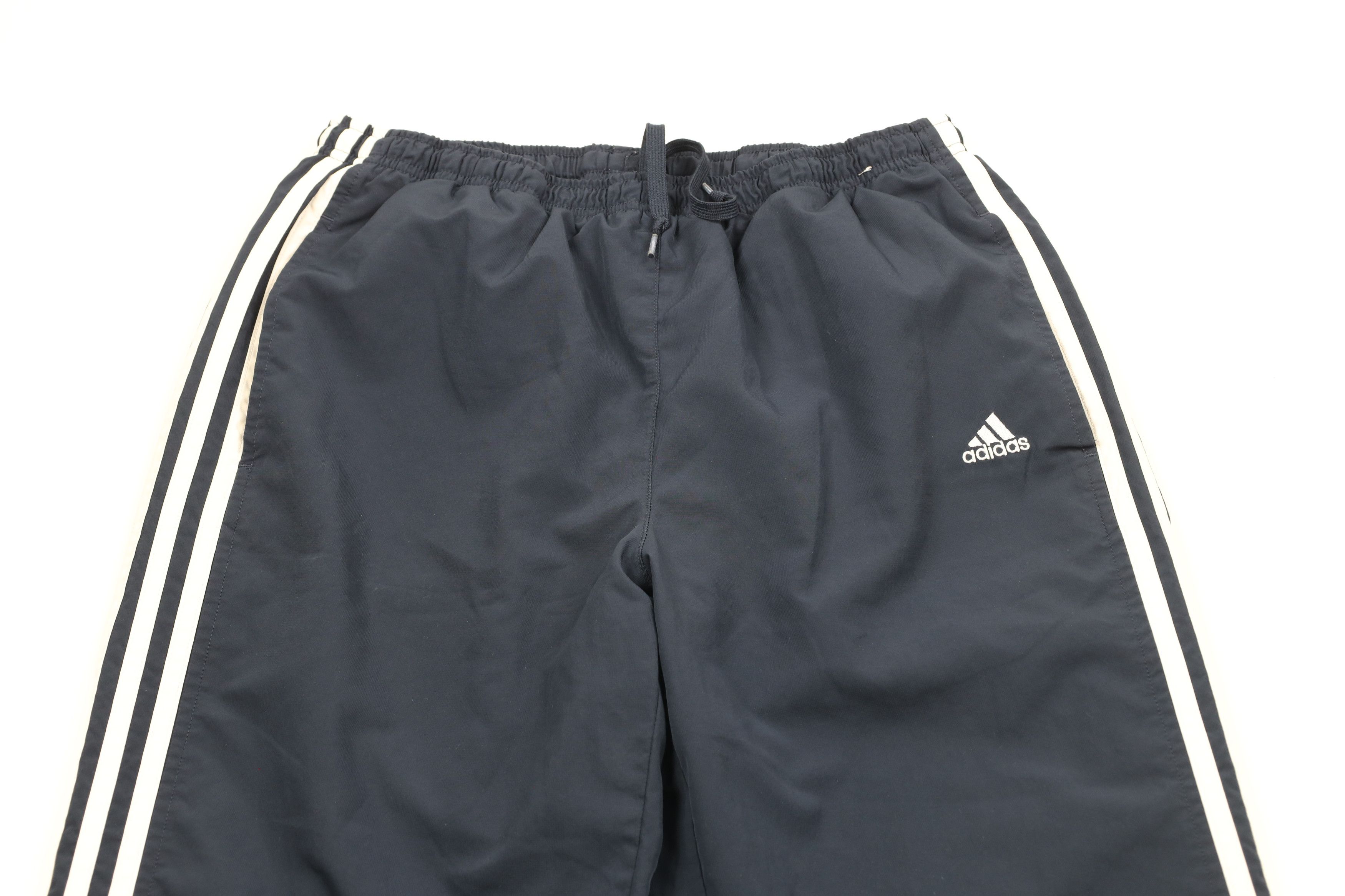 Adidas × Vintage Vintage Adidas Striped Wide Leg Pants Navy Blue Polyester Size 28" / US 6 / IT 42 - 2 Thumbnail