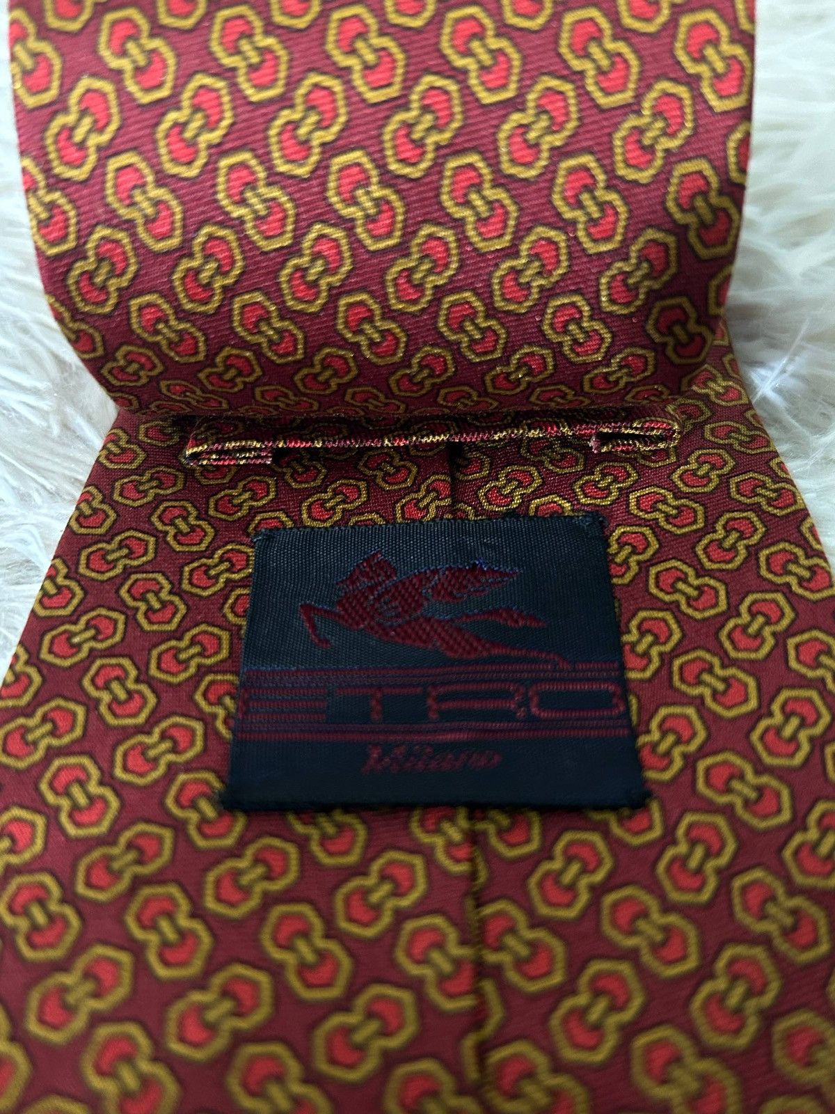 Etro ETRO Milano Men's 100% Silk Vintage Burgundy Gold Tie Size ONE SIZE - 4 Thumbnail