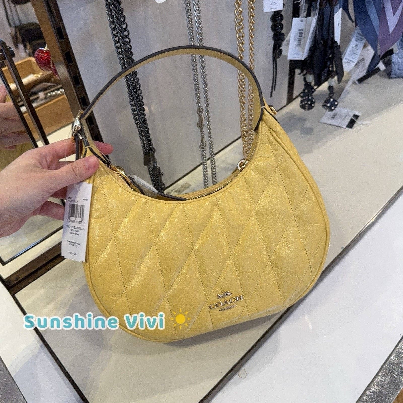 Coach NWT Coach Emily Shoulder Bag Quilting CDX21 leather Yellow Size ONE SIZE - 6 Thumbnail