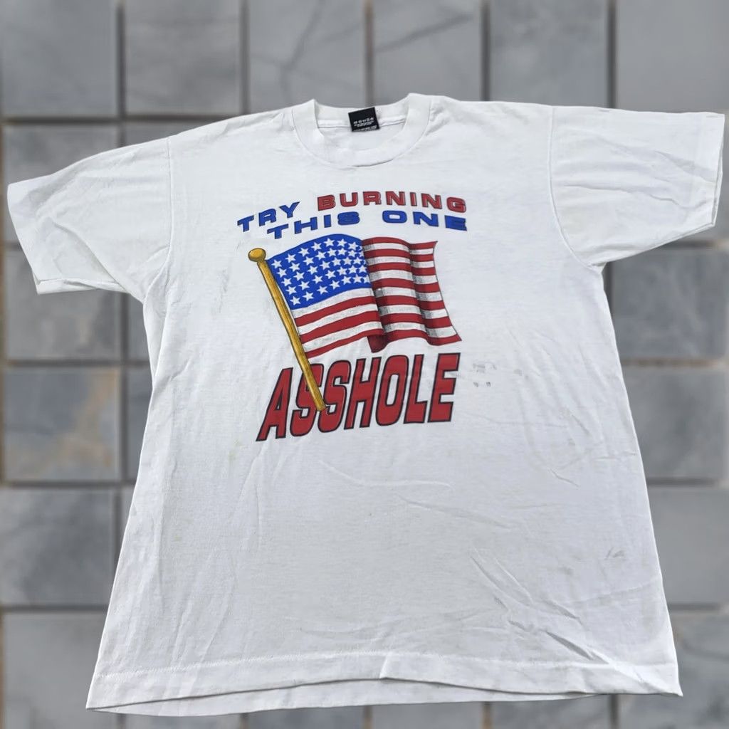 Vintage VINTAGE USA Patriot Graphic Shirt Mens M White 90s Screen Stars Best Cotton Polyester Crew Neck Short Sleeve Size US M / EU 48-50 / 2 - 1 Thumbnail
