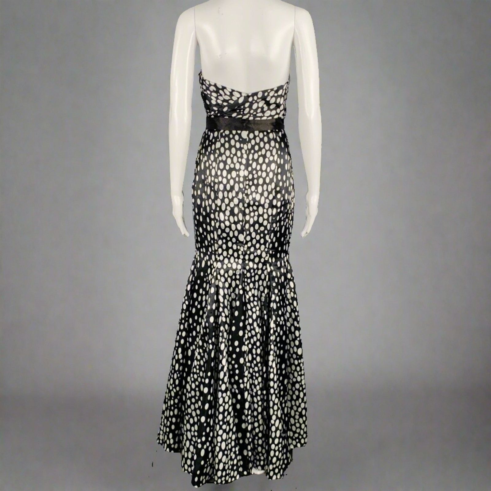 Other TERANI Black White Viscose Polka Dot Strapless Mermaid Gown Size M / US 6-8 / IT 42-44 - 4 Thumbnail