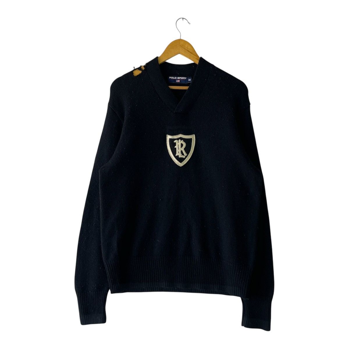 Polo Ralph Lauren 90s Polo Sport Ralph Lauren'RL'Monogram Crest V-Neck Sweater Size US M / EU 48-50 / 2 - 1 Thumbnail