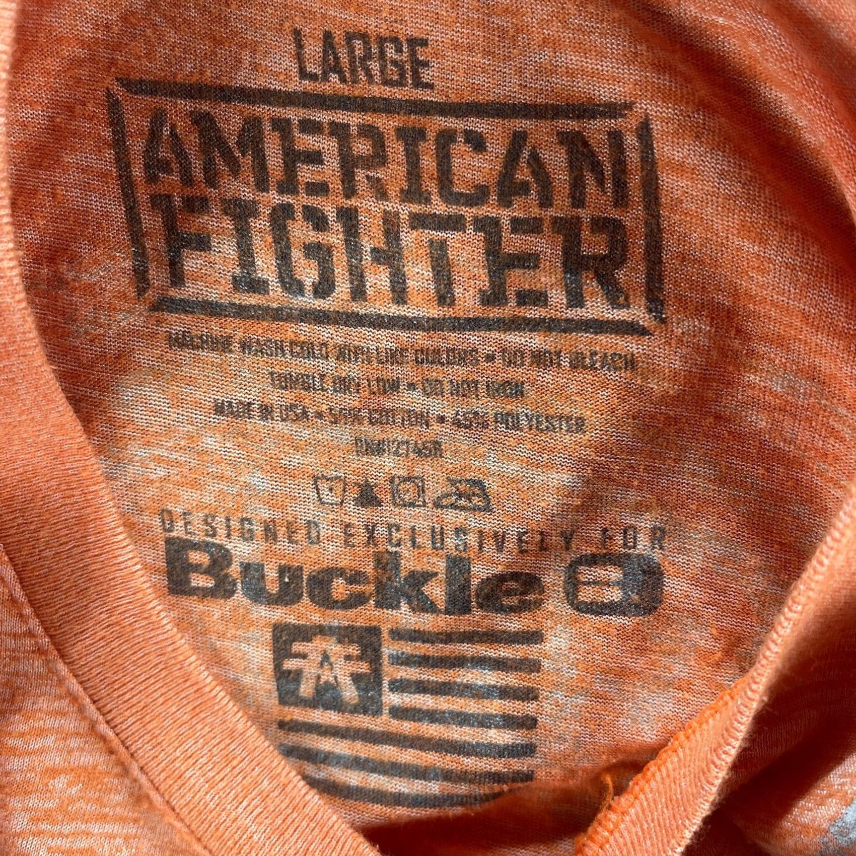Vintage American Fighter Shirt Mens Large Orange Premium Athletics Graphic Tee Buckle Size US L / EU 52-54 / 3 - 6 Thumbnail