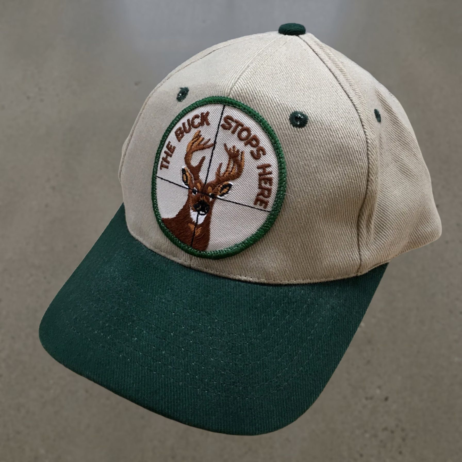 Vintage Baseball Cap Unisex Brown Green OS Adjustable Embroidered The Buck Stops Here Size ONE SIZE - 1 Thumbnail
