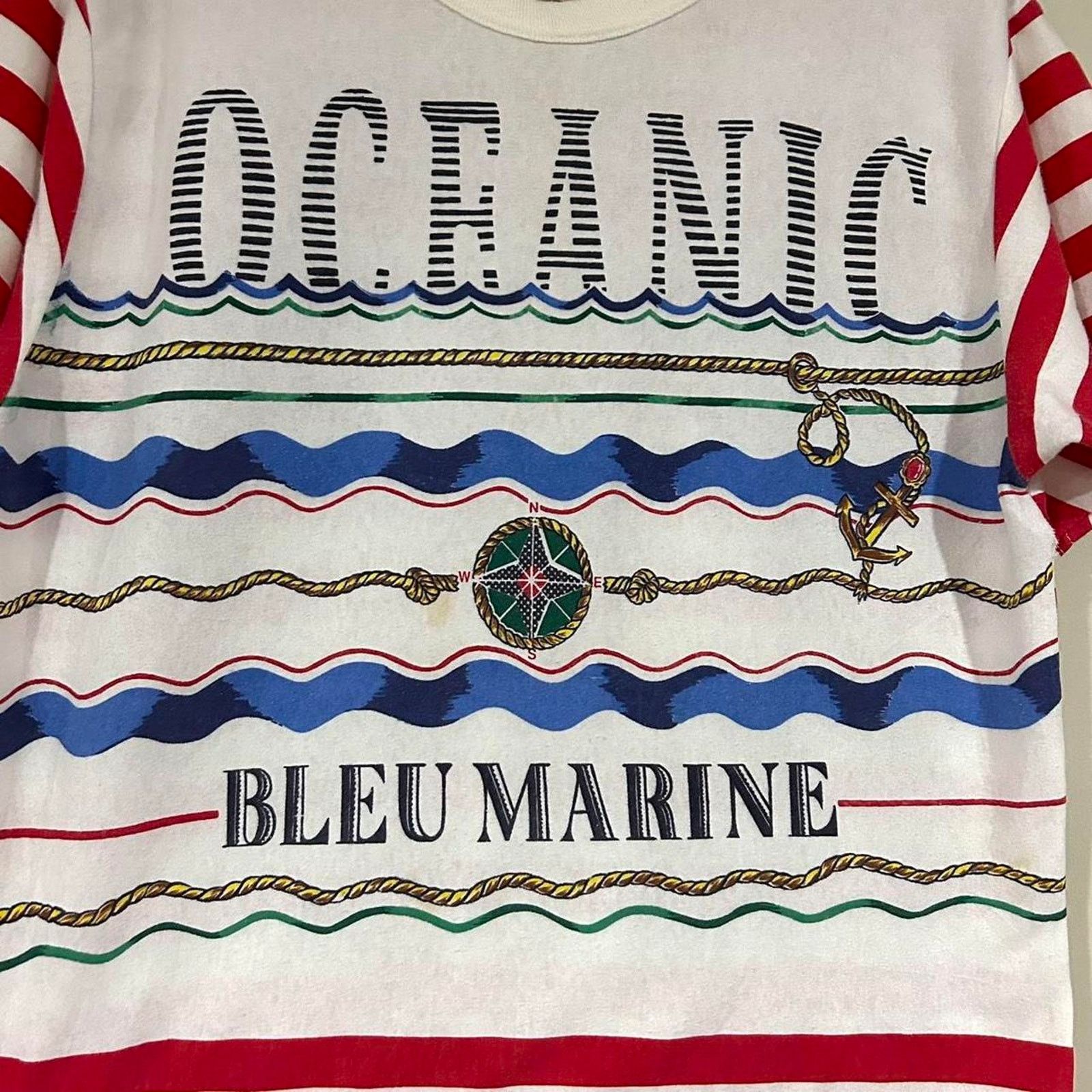 Other Vintage Oceanic Bleu Marine Striped Tee Shirt Size US M / EU 48-50 / 2 - 2 Thumbnail