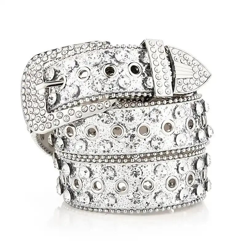 Leather Gorgeous Rhinestone Studded PU Leather Belt Size ONE SIZE - 1 Thumbnail
