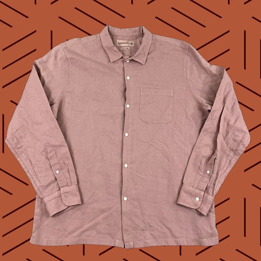 Abercrombie & Fitch ABERCROMBIE & FITCH Shirt Mens Extra Large Dark Pink Linen Button Up Long Sleeve Size US XL / EU 56 / 4 - 1 Thumbnail
