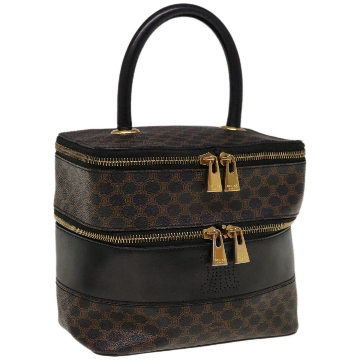 image of Celine Macadam Canvas Vanity Cosmetic Pouch Pvc Leather Black Auth 65328A, Women's