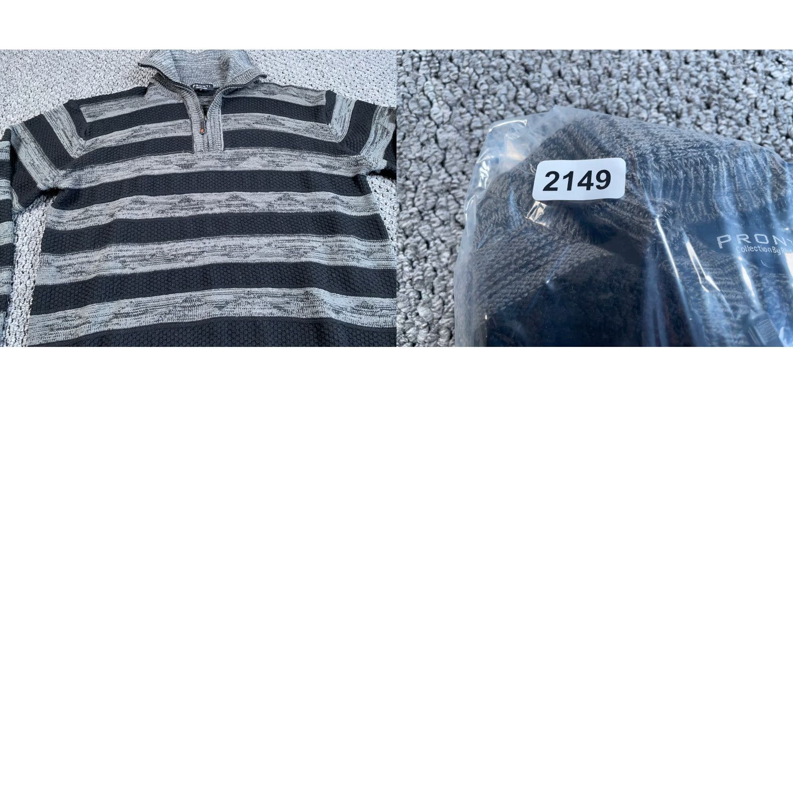 Vintage Pronti Striped 1/4 Zip Sweater Mens Adult Big 2X Gray Black Heavyweight Collared Pullover Knit Wool Acrylic Nylon Polyester Size US XXL / EU 58 / 5 - 9 Thumbnail