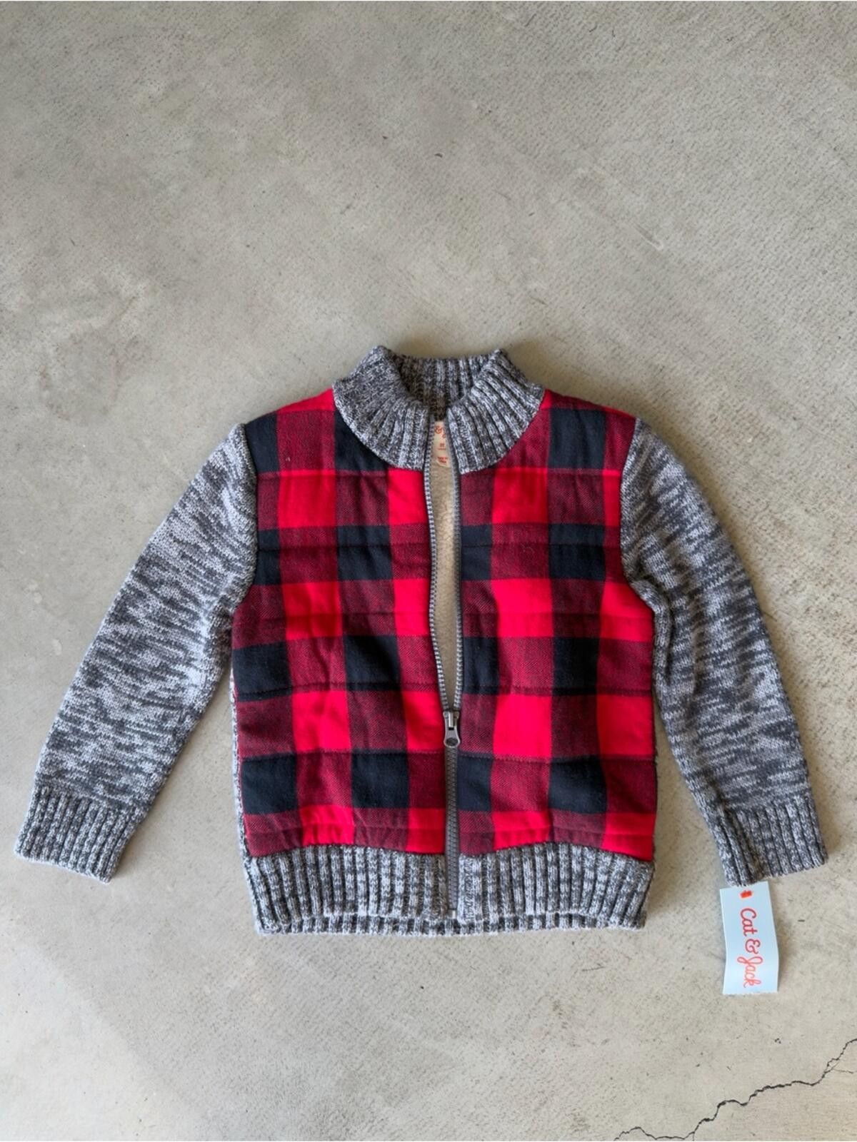 Other Cat & Jack / Buffalo Plaid Sherpa Jacket / Red Gray 2T Size US XXS / EU 40 - 3 Thumbnail