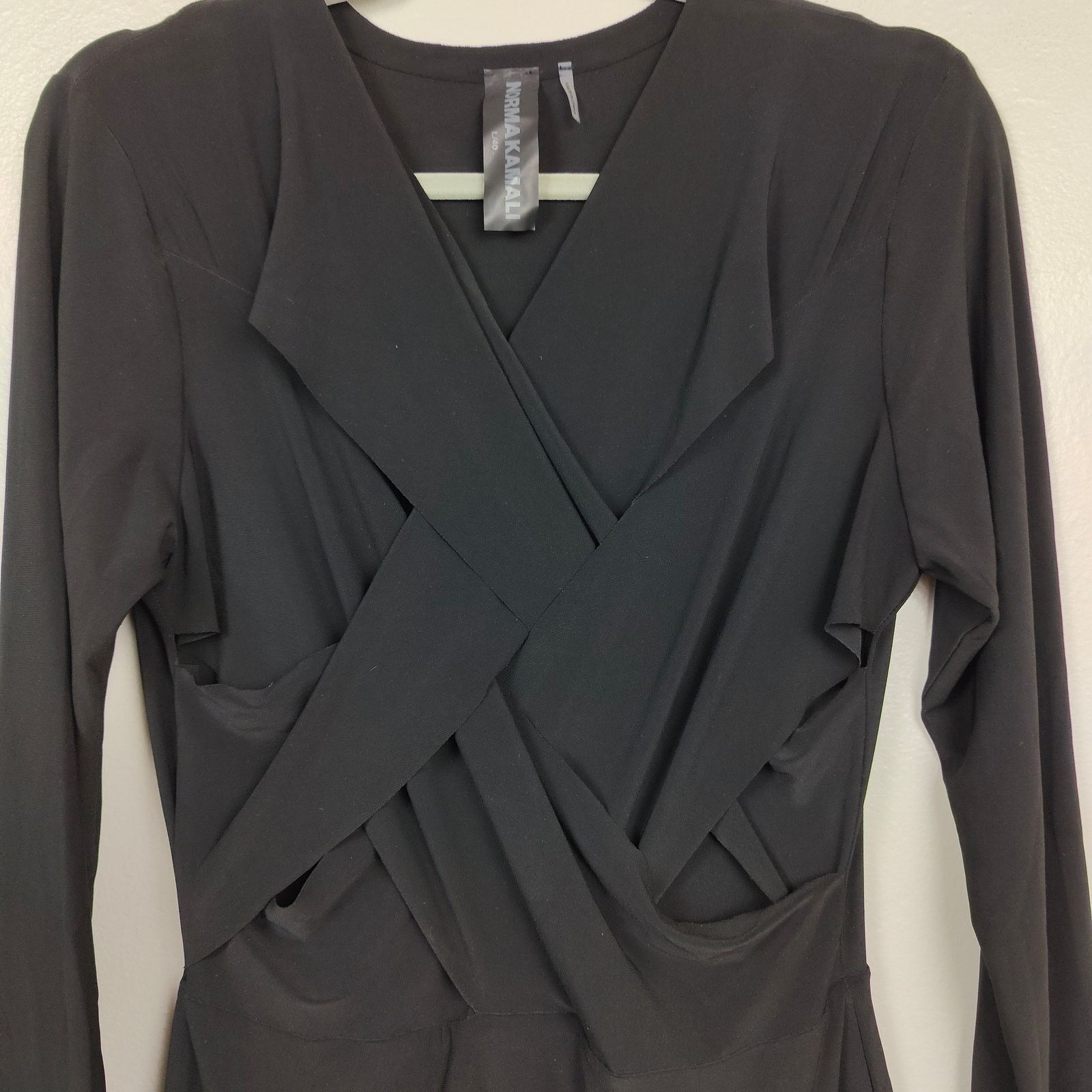 Norma Kamali Norma Kamali Woven Jersey Midi Dress Womens Large Black NWOT Size L / US 10 / IT 46 - 2 Thumbnail