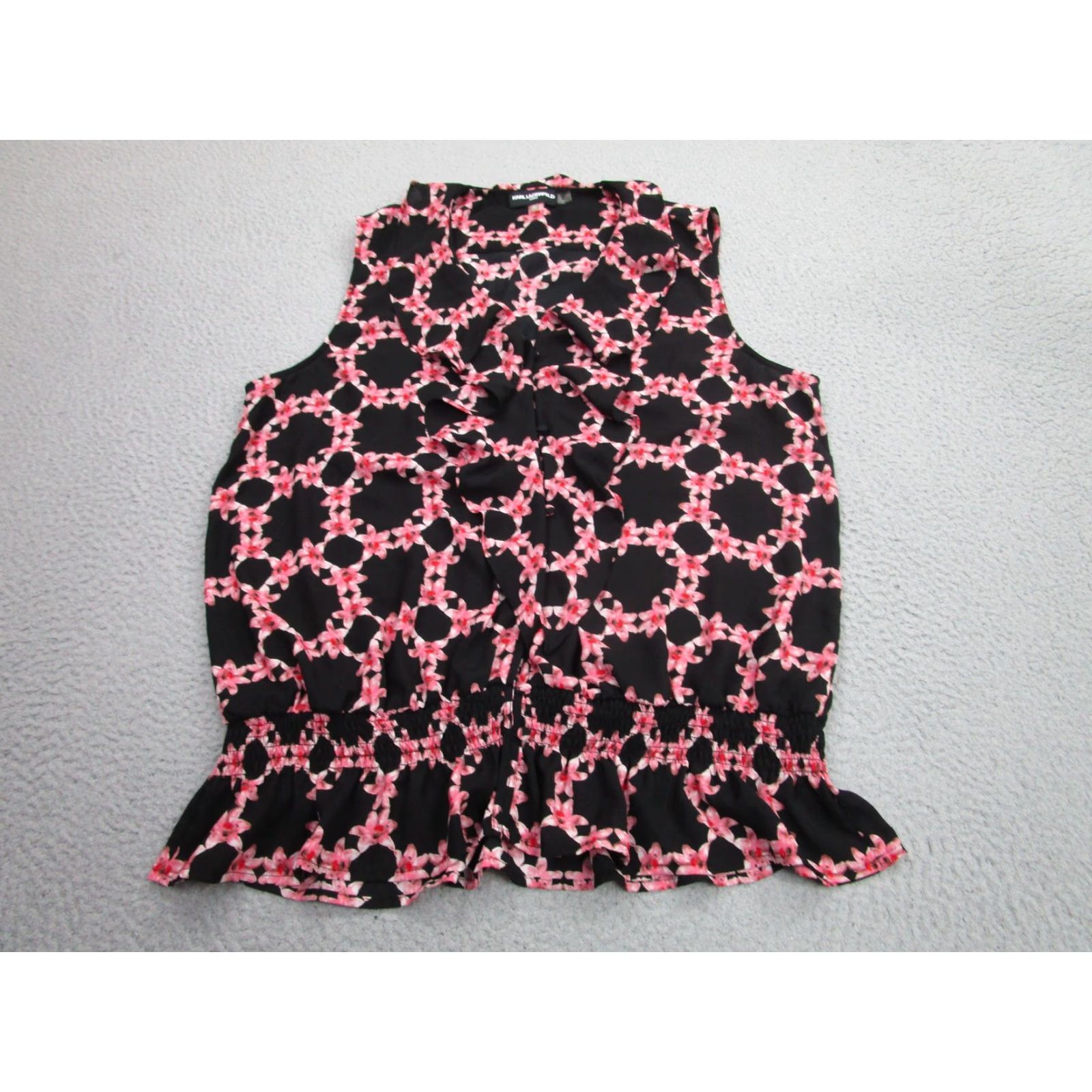 Karl Lagerfeld Karl Lagerfeld Paris Blouse XXL Black Floral Ruffle Sleeveless Peplum Womens Size XXL / US 16-18 / IT 52-54 - 2 Thumbnail