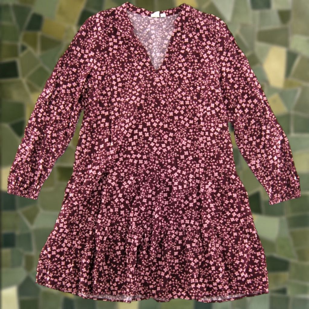 Gap GAP Dress Pink Floral Long Sleeve V-Neck Tunic Smock 100% Rayon Small Women Size S / US 4 / IT 40 - 1 Thumbnail