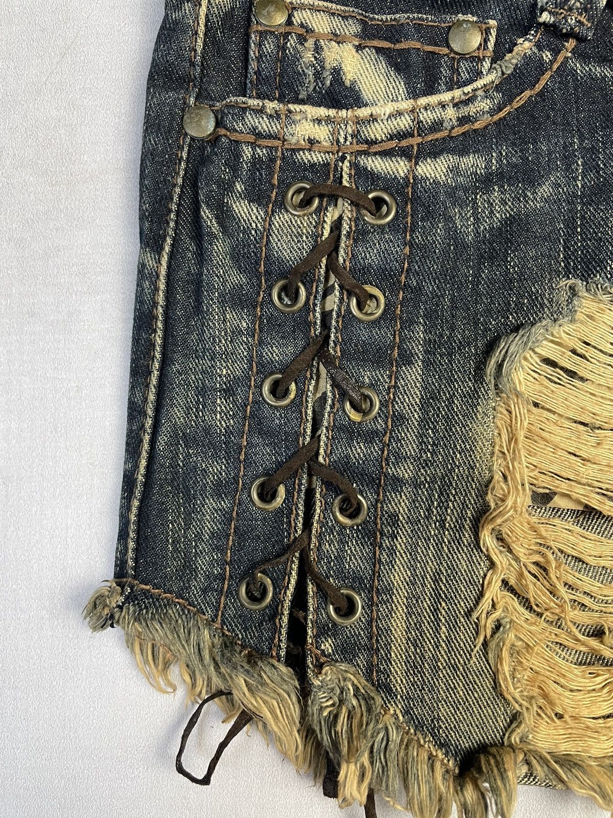 Japanese Brand Y2k D.i.a. Lace-Up Distressed Denim Mini Skirt Size 26" / US 2 / IT 38 - 3 Thumbnail
