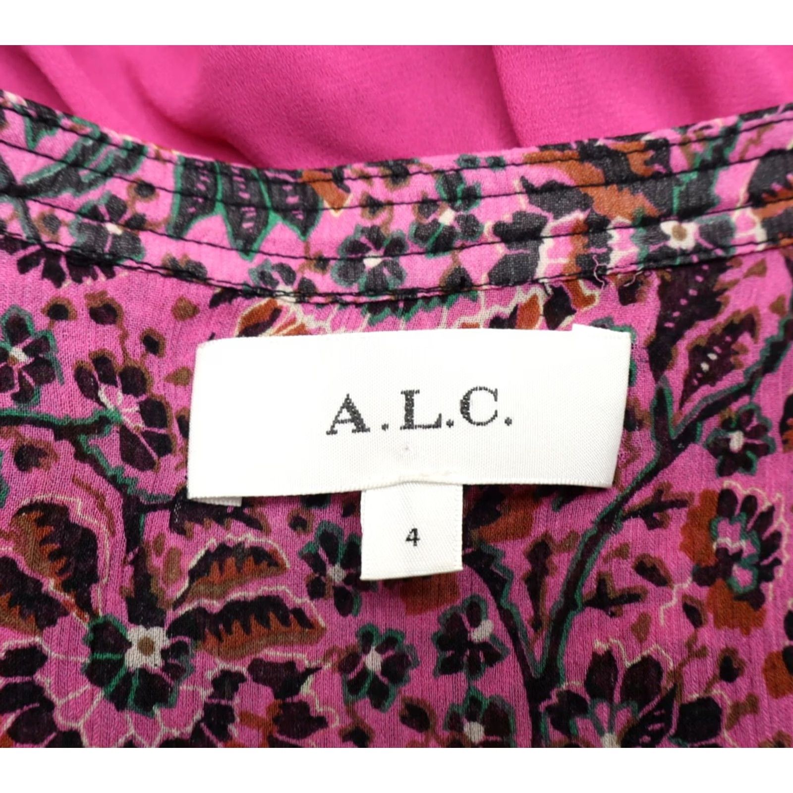 Vintage A.L.C Mini Dress Silk Sari 100% Silk Pink Black Long Sleeve V-Neck Zip Party/Cocktail Casual Sz 4 Womens Size S / US 4 / IT 40 - 5 Thumbnail