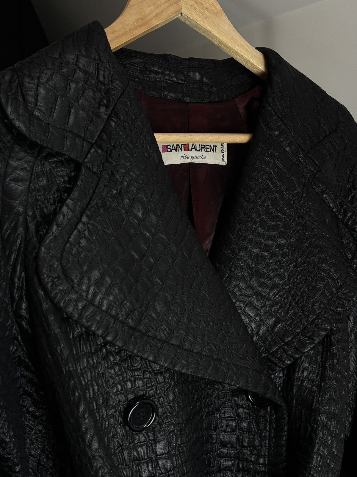 Saint Laurent Paris 80s Saint Laurent Rive Gauche Archive Croc Belted Coat Rare Size L / US 10 / IT 46 - 3 Thumbnail