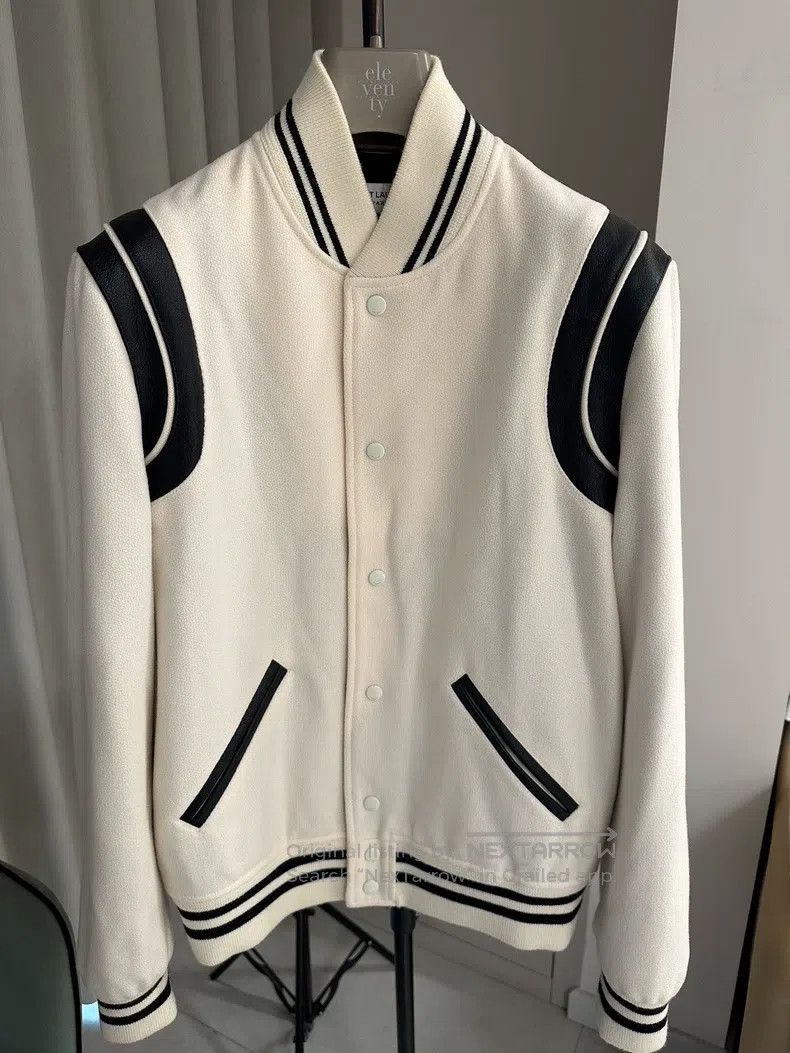 Saint Laurent Paris White Wool Mixed Baseball Jacket