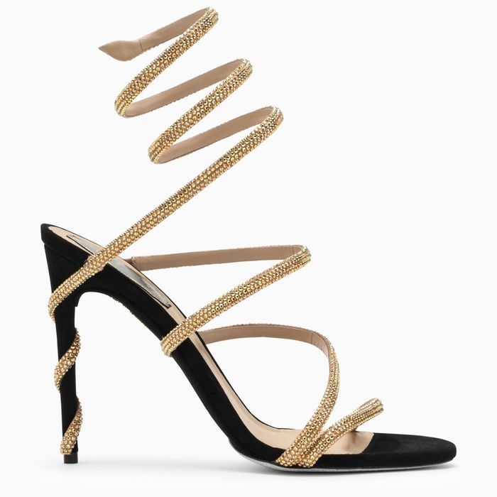 Rene Caovilla Rene Caovilla Cleo Black/Gold Sandal With Rhinestones ...