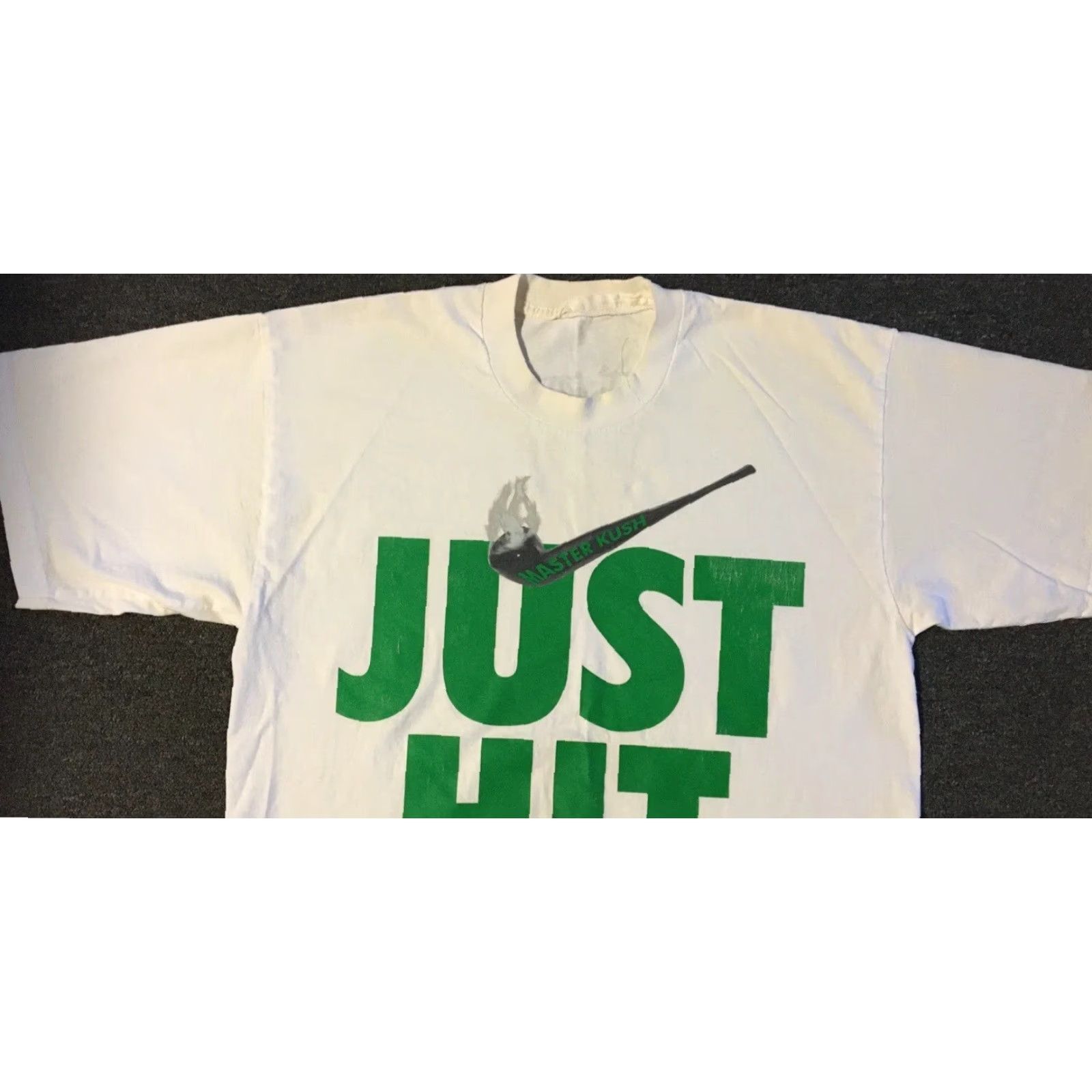 Nike VINTAGE Just Hit It Faded Nike Parody Shirt XL White 80s 90s Grunge Humor Marijuana Drugs Ganja Stoner Weed 420 T-Shirt Mens Size US XL / EU 56 / 4 - 6 Thumbnail