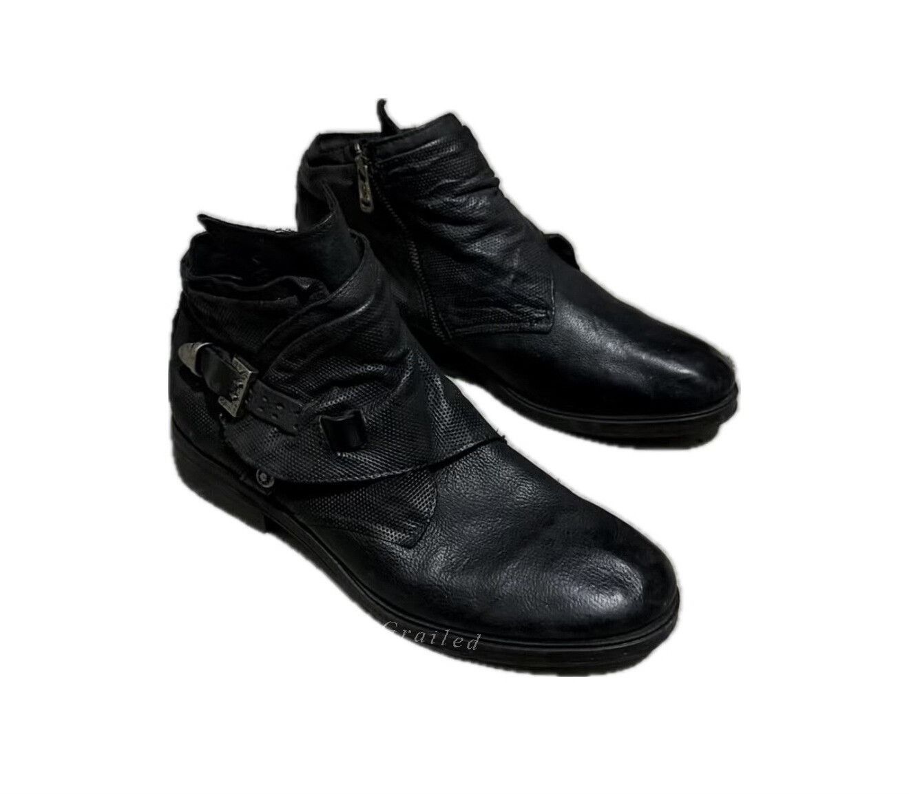 Vintage Vintage A.S.98 Black Embossed Leather Ankle Boots Size US 9 / EU 42 - 1 Thumbnail