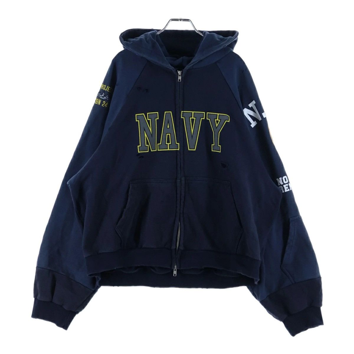 PROJECT G/R PROJECT GR RECONSTRUCTED FOLDED ZIP HOODIE - NAVY