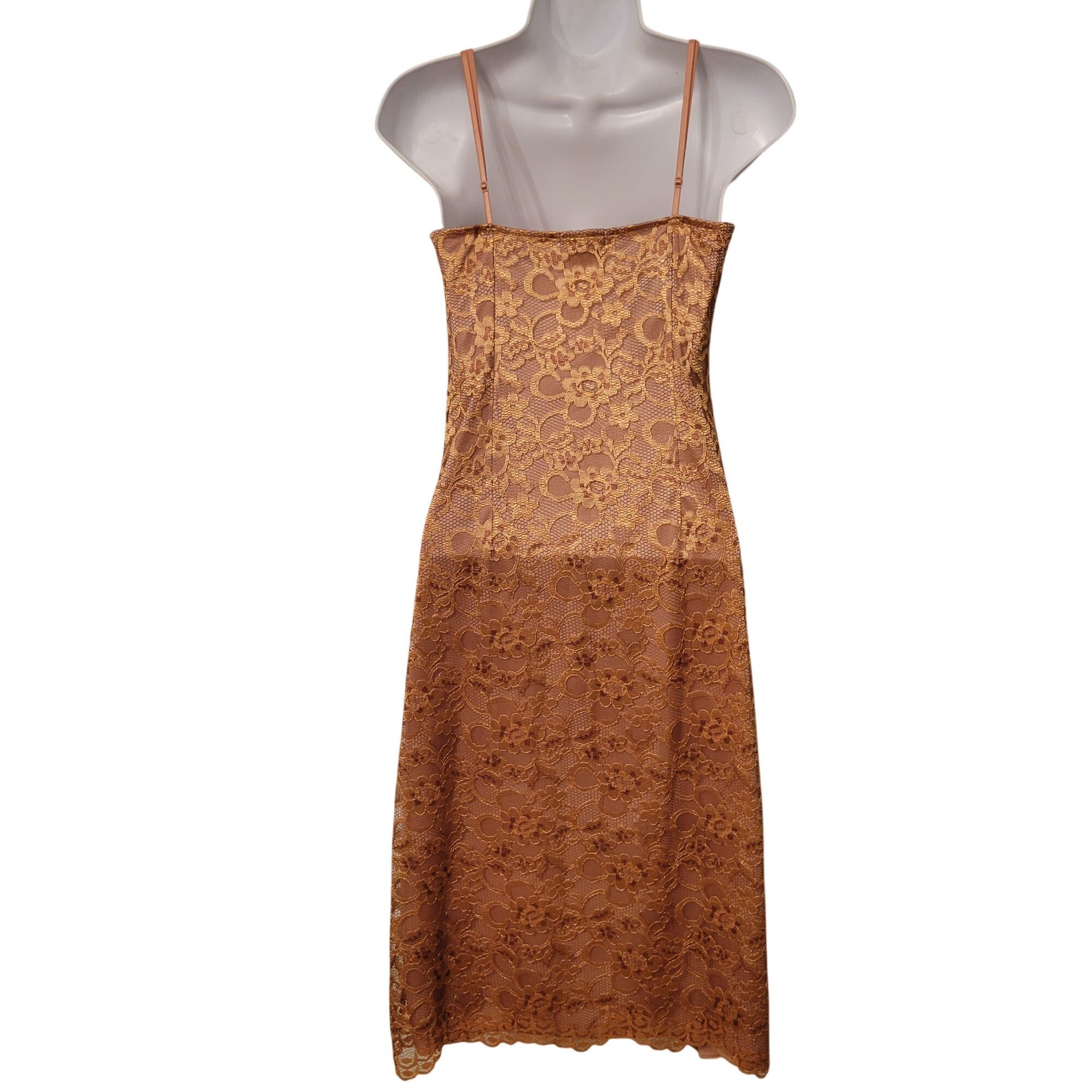 Vintage Devan 4 Gold Floral Lace Sleeveless Midi Slip Dress Made In Size S / US 4 / IT 40 - 6 Thumbnail
