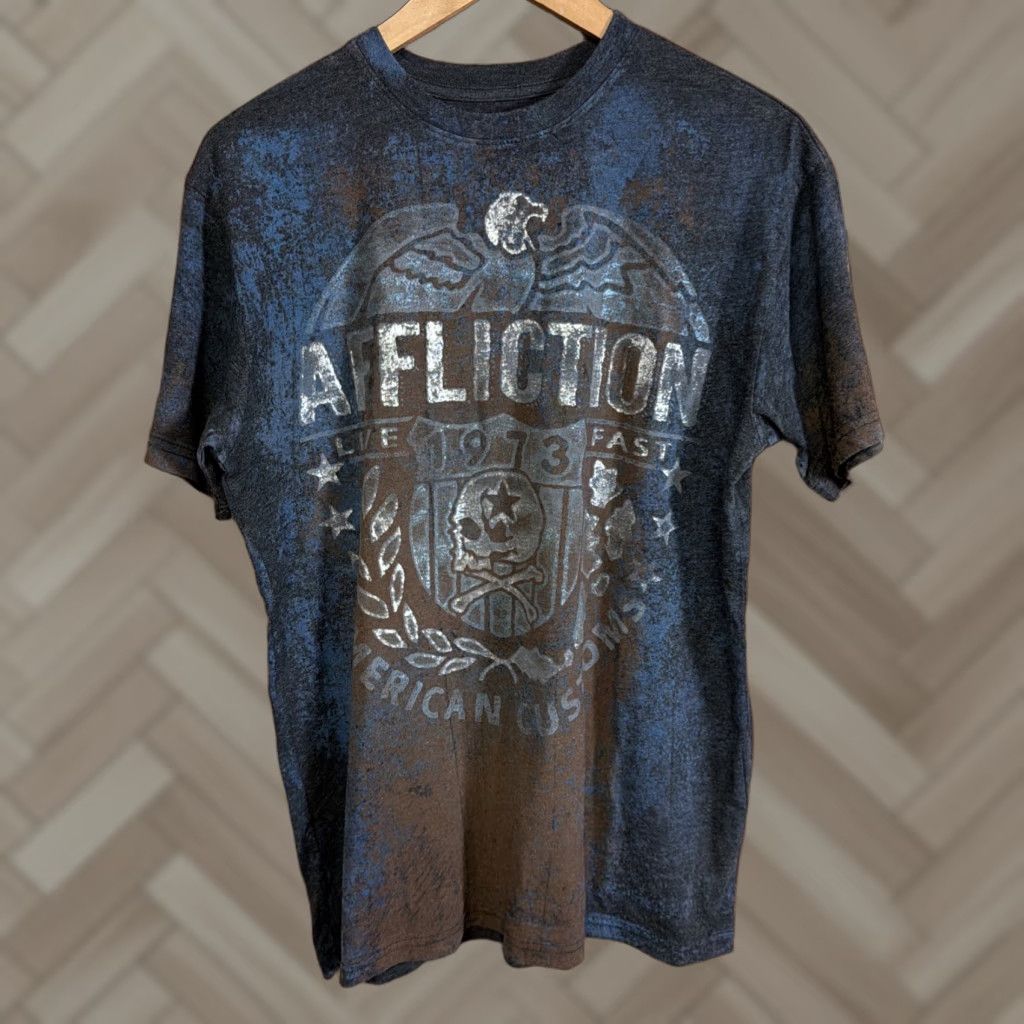 Affliction Affliction Shirt Mens M American Customs Eagle Short Sleeve Medium Black Cotton Crew Neck T-Shirt Graphic Print Men M Size US M / EU 48-50 / 2 - 1 Thumbnail