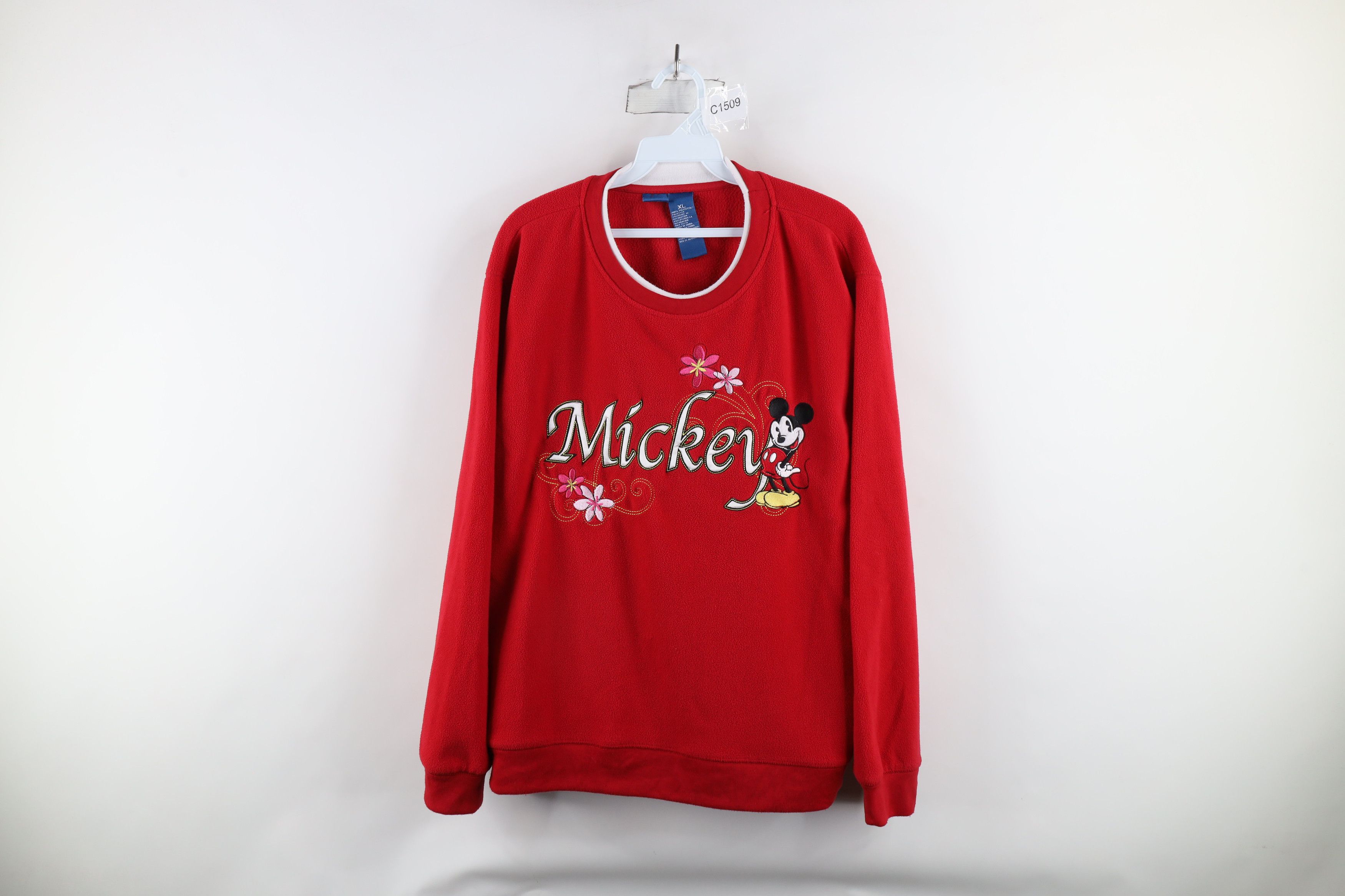 Disney × Vintage Vintage Disney Mickey Mouse Flower Fleece Sweater Red Size XL / US 12-14 / IT 48-50 - 1 Thumbnail