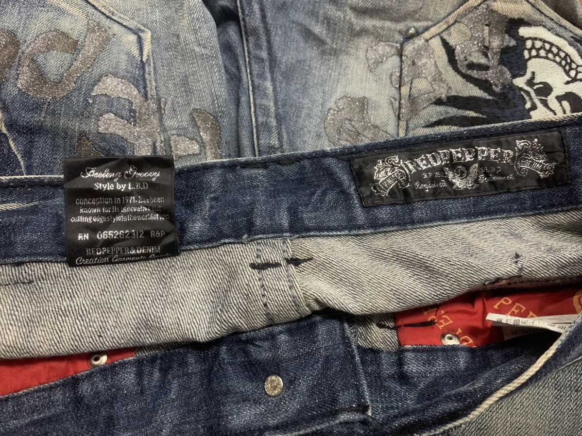 If Six Was Nine Red Pepper Embroidered Skull Jeans Size US 33 - 9 Thumbnail