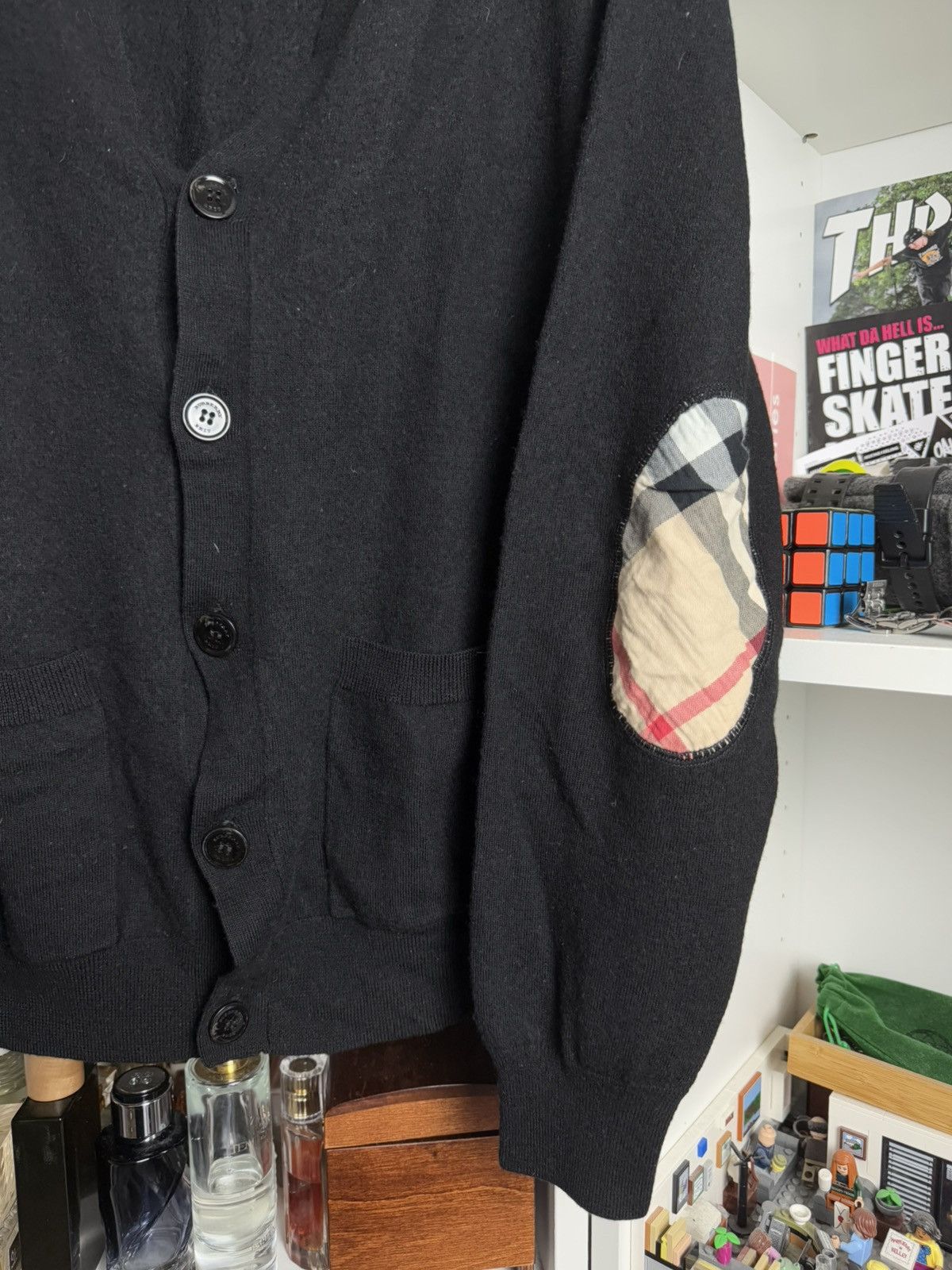Burberry × Designer Burberry black merino wool nova check patch cardigan sweater Size XXL / US 16-18 / IT 52-54 - 5 Thumbnail